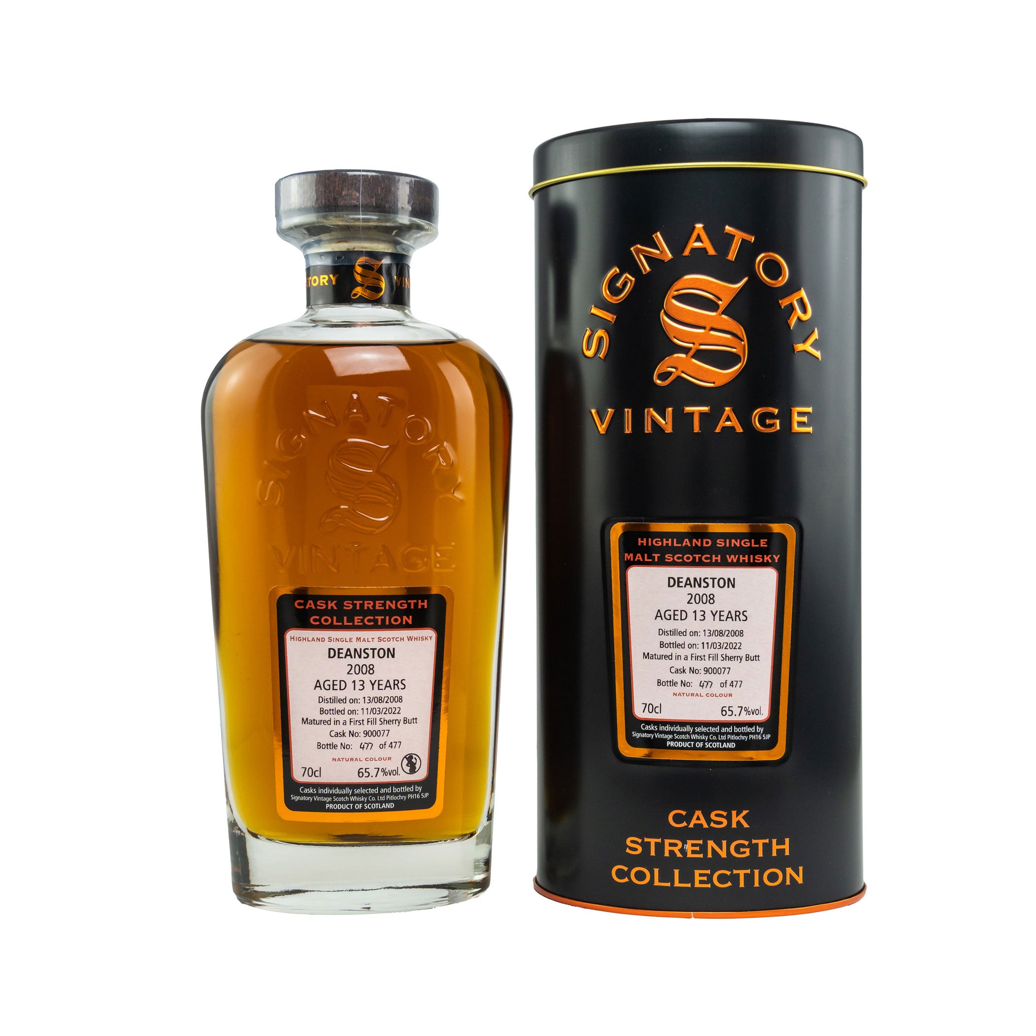 Deanston 2008/2022 13 Years Old 1st Fill Sherry Butt No. 900077 - Signatory Cask Strength