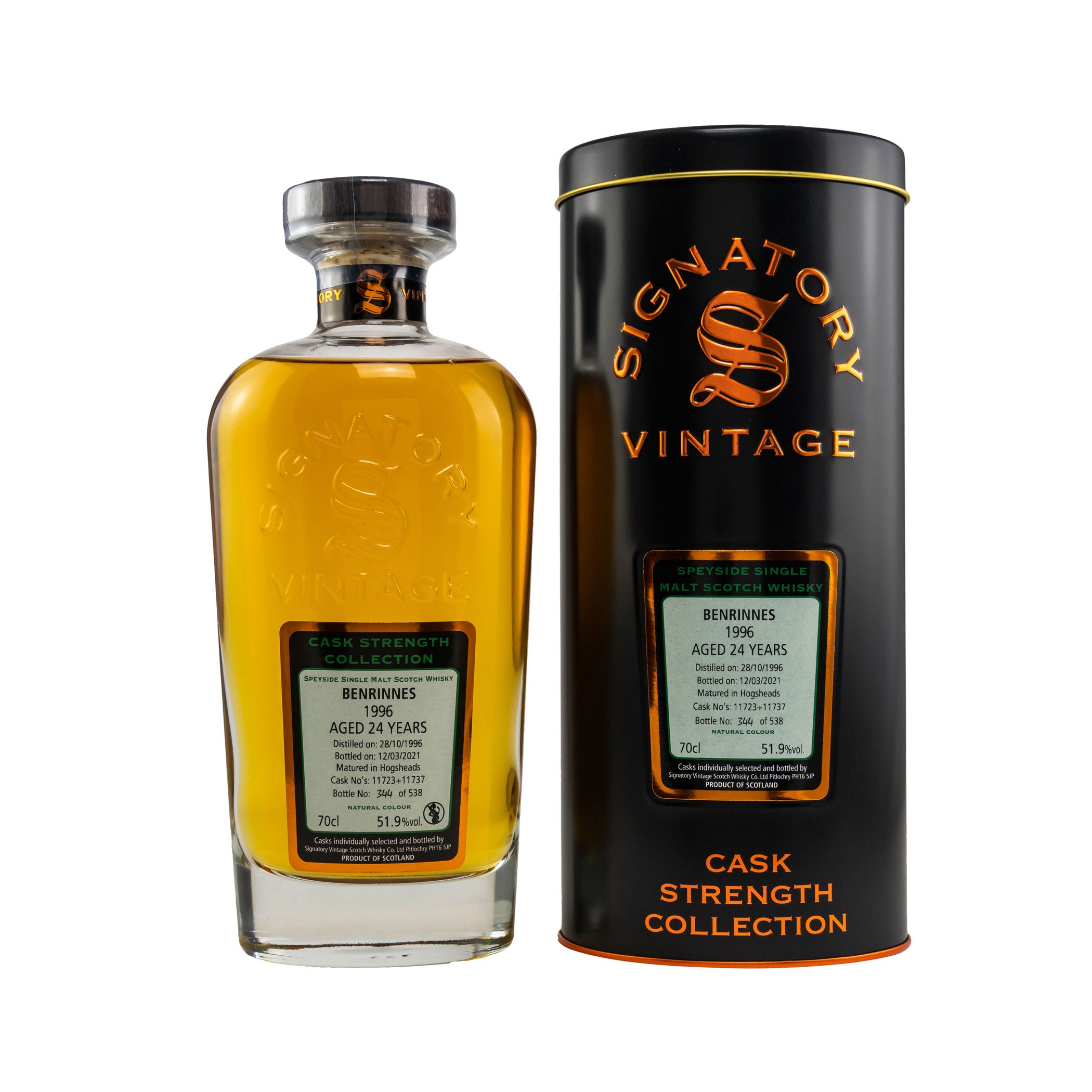 Benrinnes 1996/2021 - 24 Jahre Hogsheads No. 11723 + 11737 Cask Strength Collection (Signatory)