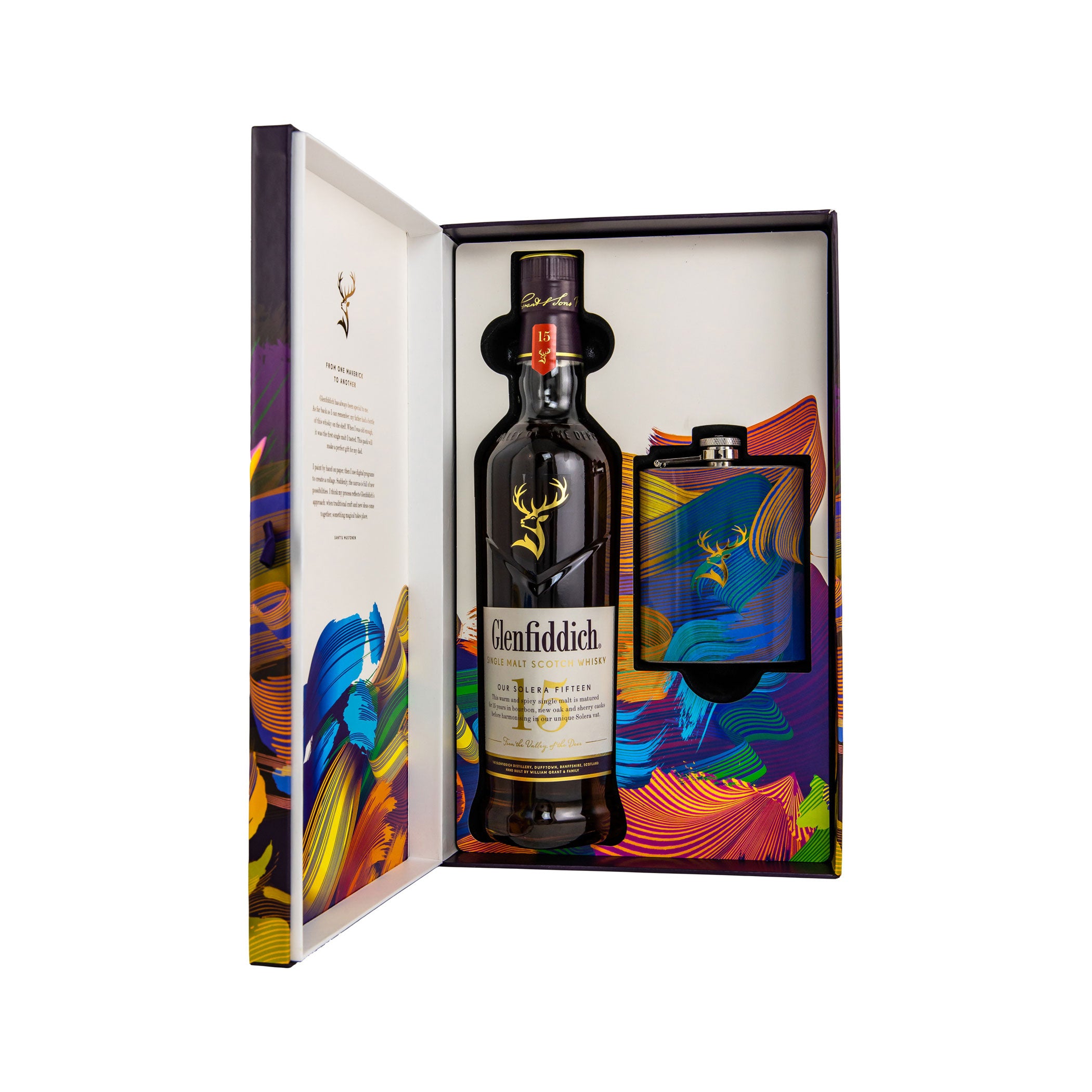 Glenfiddich 15 Year Old Solera - Limited Design + Hip Flask - Speyside Single Malt Scotch Whisky