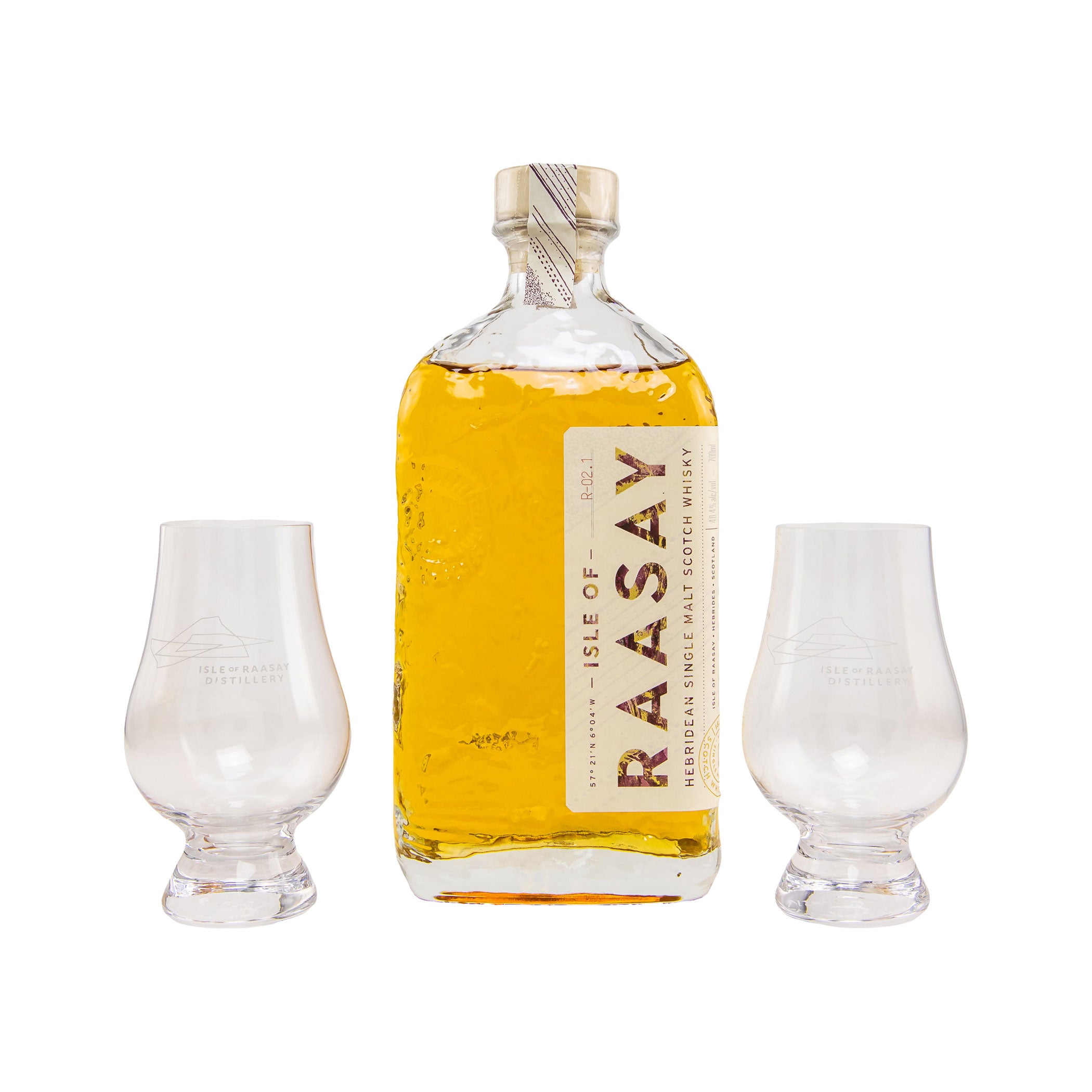 Isle of Raasay Single Malt Scotch Whisky - Batch R-02.1 with 2 Glencairn Glasses