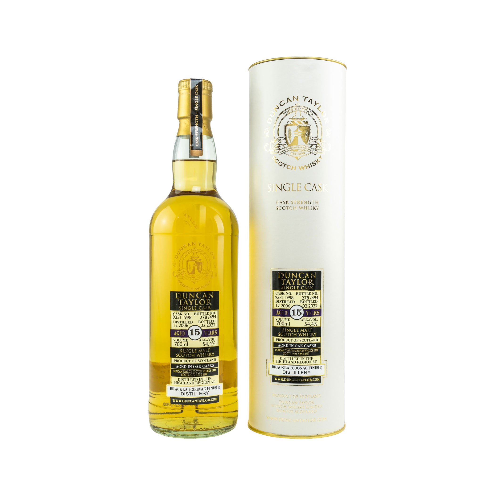 Brackla 2006/2022 - 15 Years Old - #93311998 Cognac Finish - Duncan Taylor