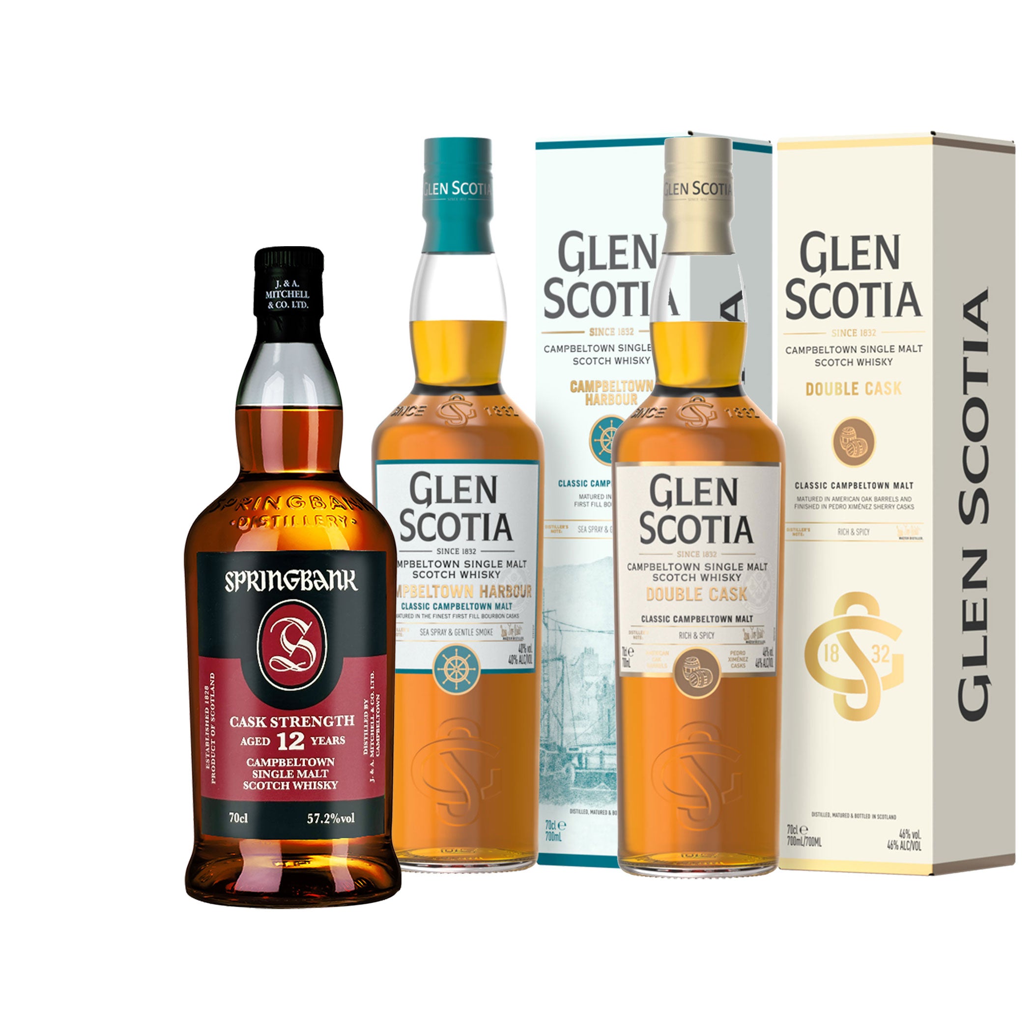 Springbank 12 Year Old Whisky Set - 1x Springbank 12 Year Old - 1x Glen Scotia Harbour - 1x Glen Scotia Double Cask