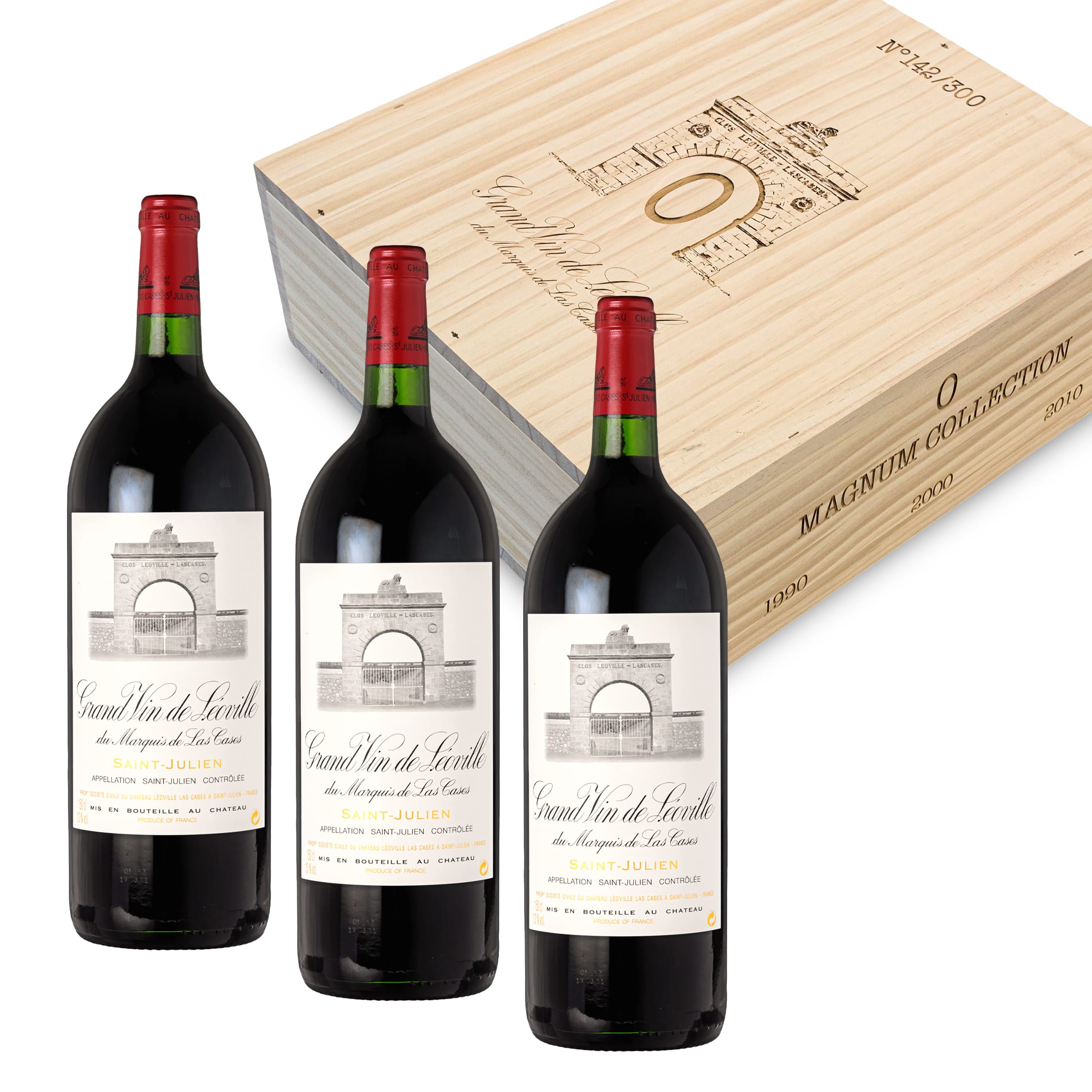 Château Léoville-las-Cases "Collection 0" - 3 Magnum bottles dry red wine (1.5 l) in a limited wooden box - Bordeaux France