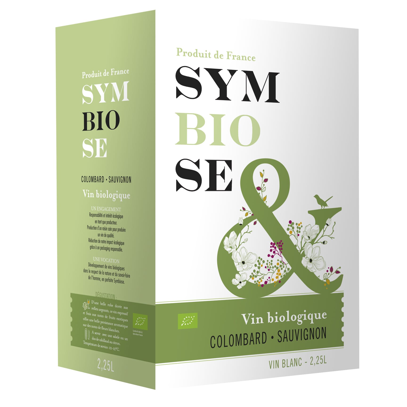 Symbiose Organic Dry White Wine - Colombard Sauvignon Bag-in-Box 2.25 l