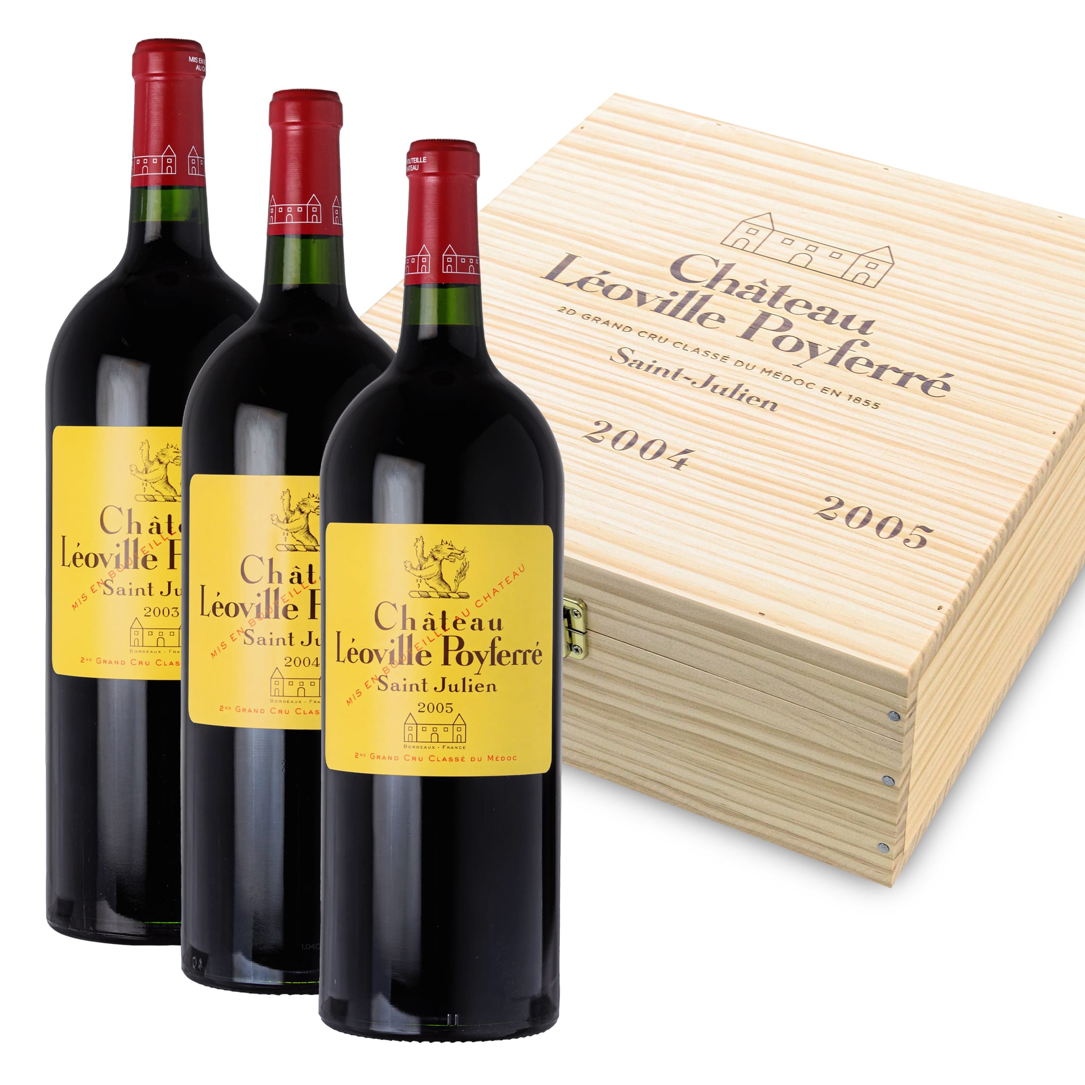 Château Léoville Poyferré "Caisse Trilogie" - 3 bottles of dry red wine (1.5 l) in a limited wooden box - Bordeaux France