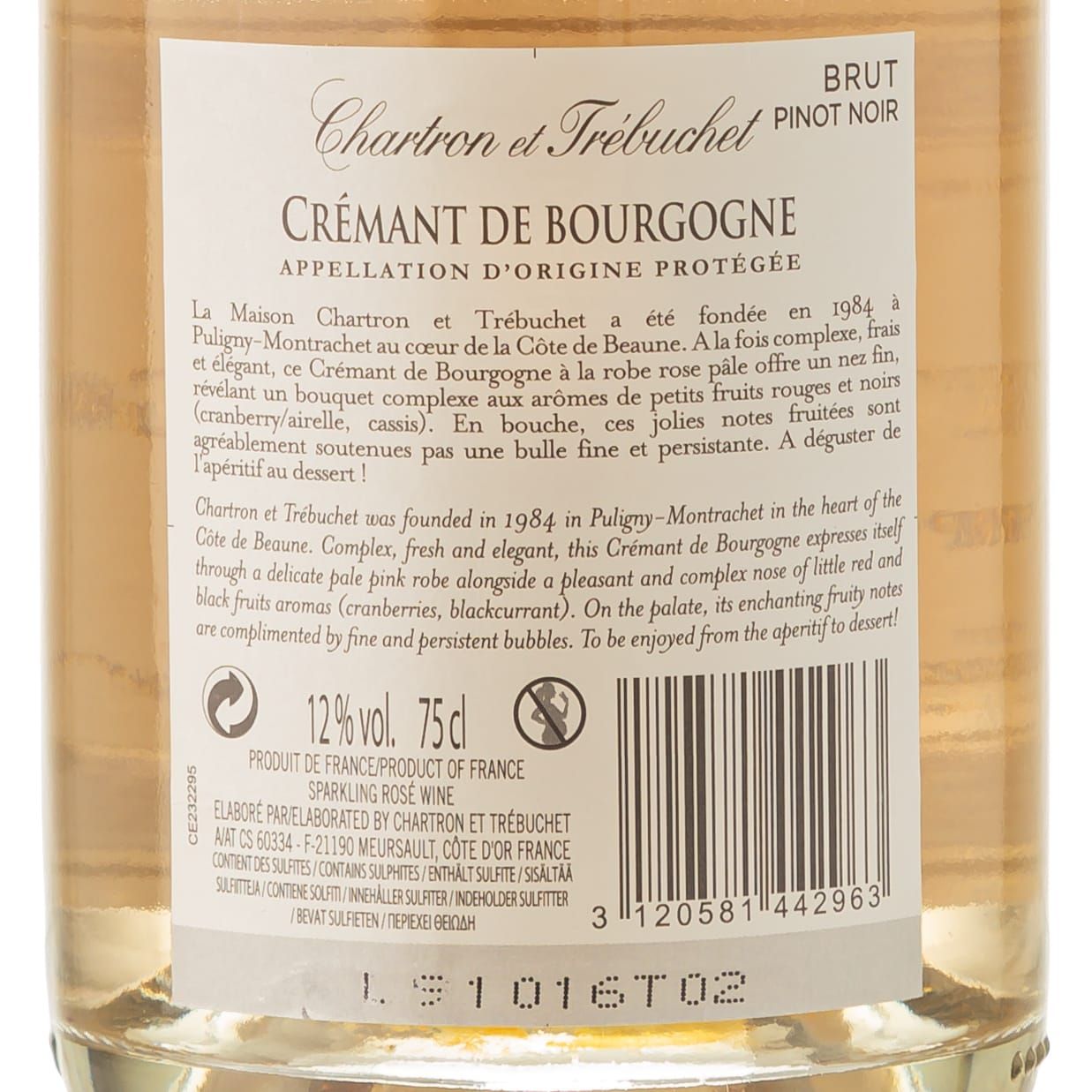 Feinste Weine - 2 er Sektpaket - Domaine Chartron & Trébuchet - Crémant de Bourgogne (2 * 0,75l)