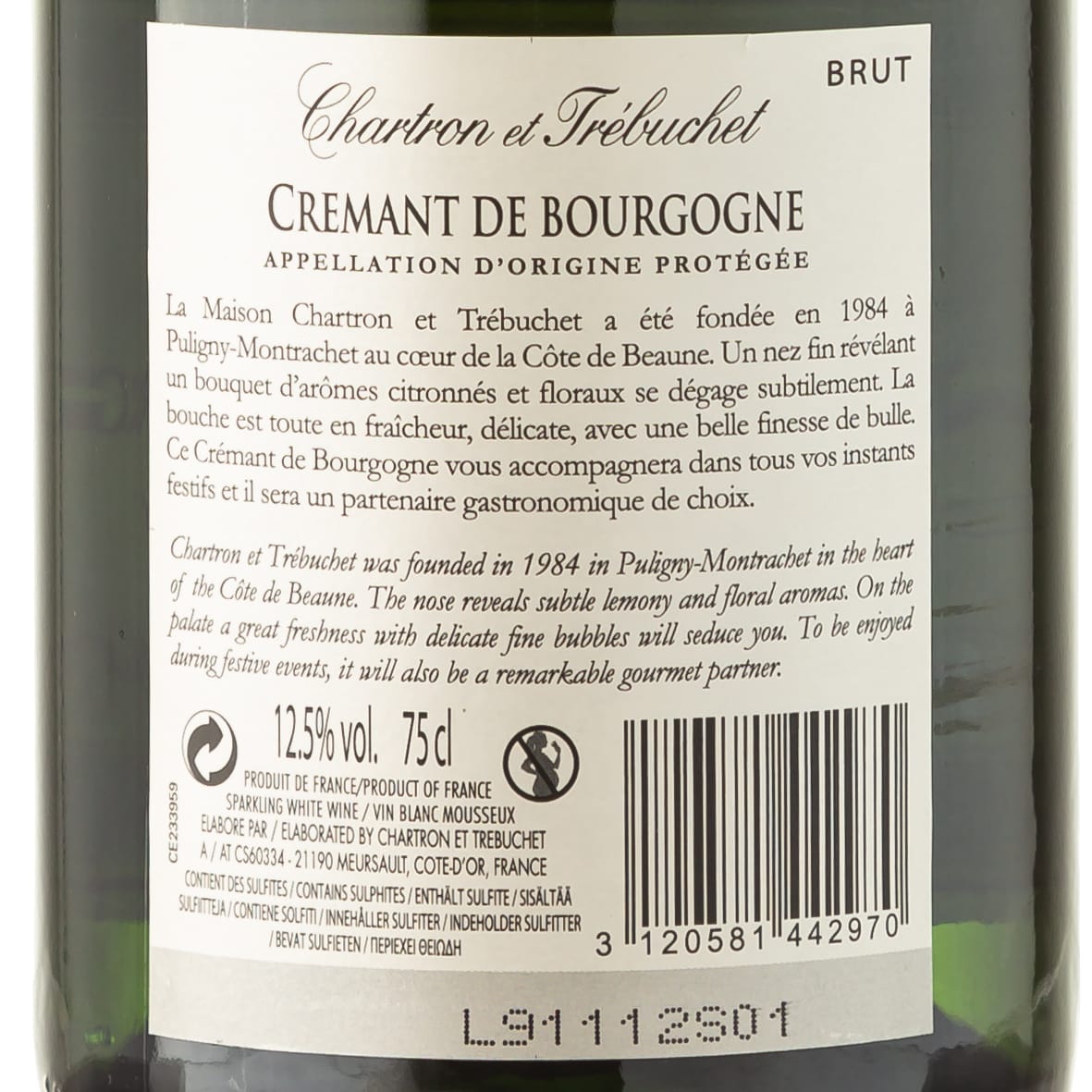 Finest Wines - 2-Pack Sparkling Wine - Domaine Chartron & Trébuchet - Crémant de Bourgogne (2 * 0.75l)