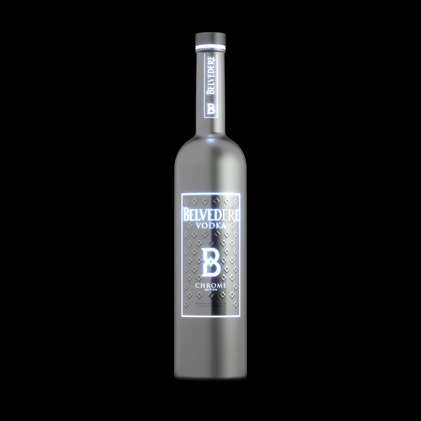 Belvedere Premium Vodka Bespoke Chrome Edition Magnum (1.75L) with LED illumination in the base