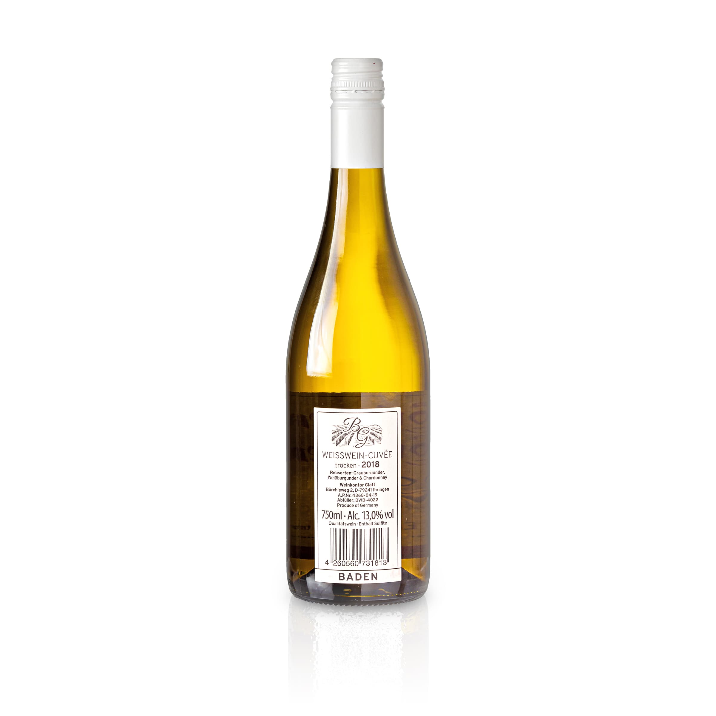 Dry white wine 2018 | Fruity-fresh blend of Pinot Gris, Pinot Blanc, Chardonnay | WBK Glatt - Ihringen am Kaiserstuhl/Baden, Germany