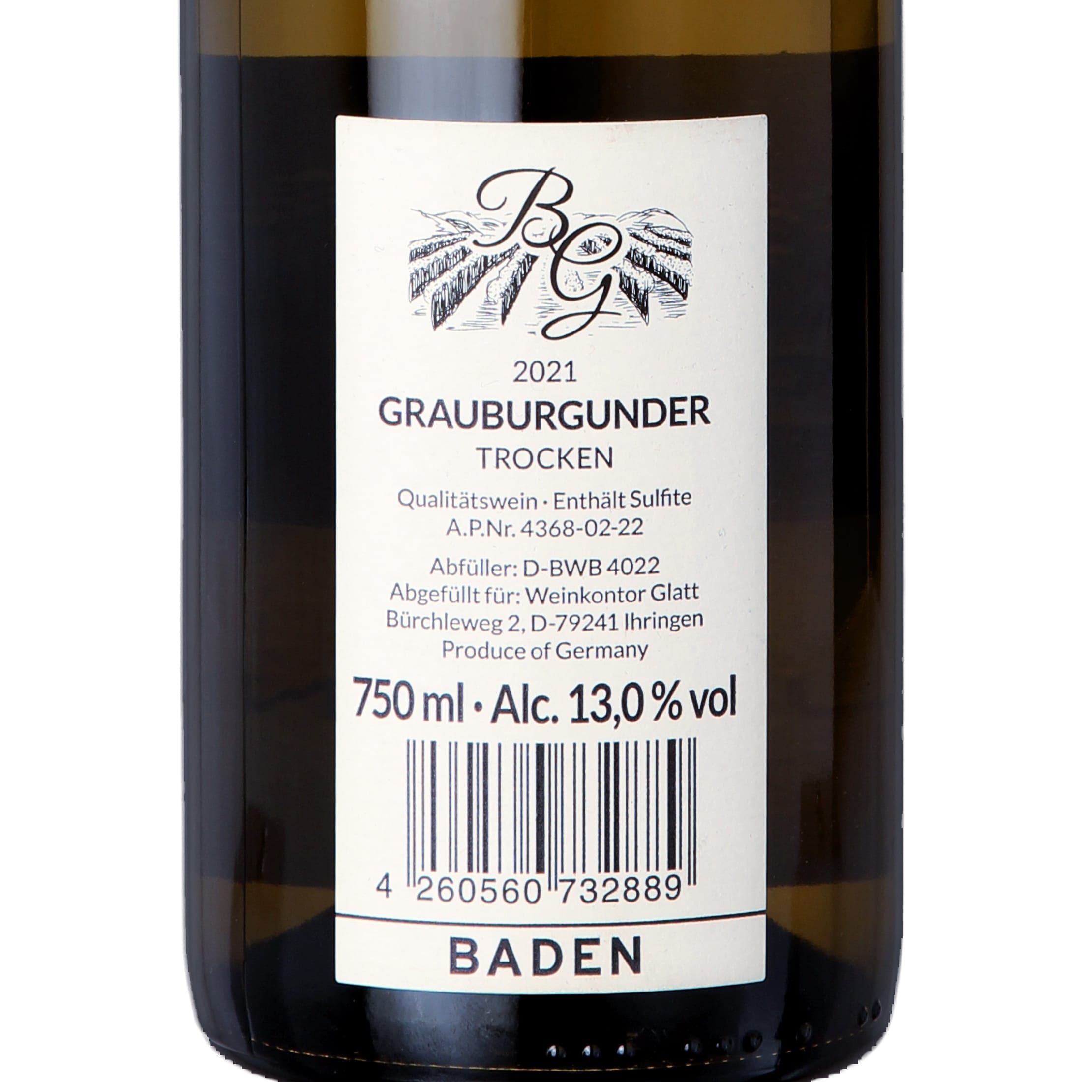2021 Pinot Gris Dry White Wine • GLATT • Quality Wine from Kaiserstuhl/Baden, Germany