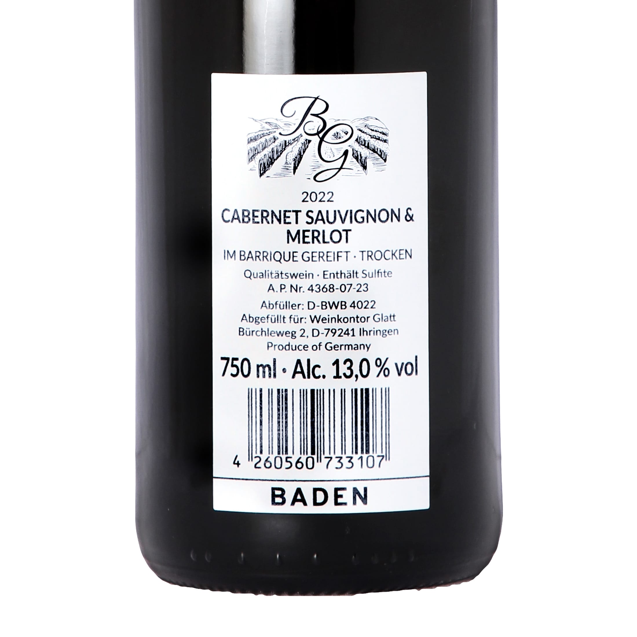 2022 Cabernet Sauvignon & Merlot Barrique Dry Red Wine • GLATT • Quality Wine from Kaiserstuhl/Baden, Germany