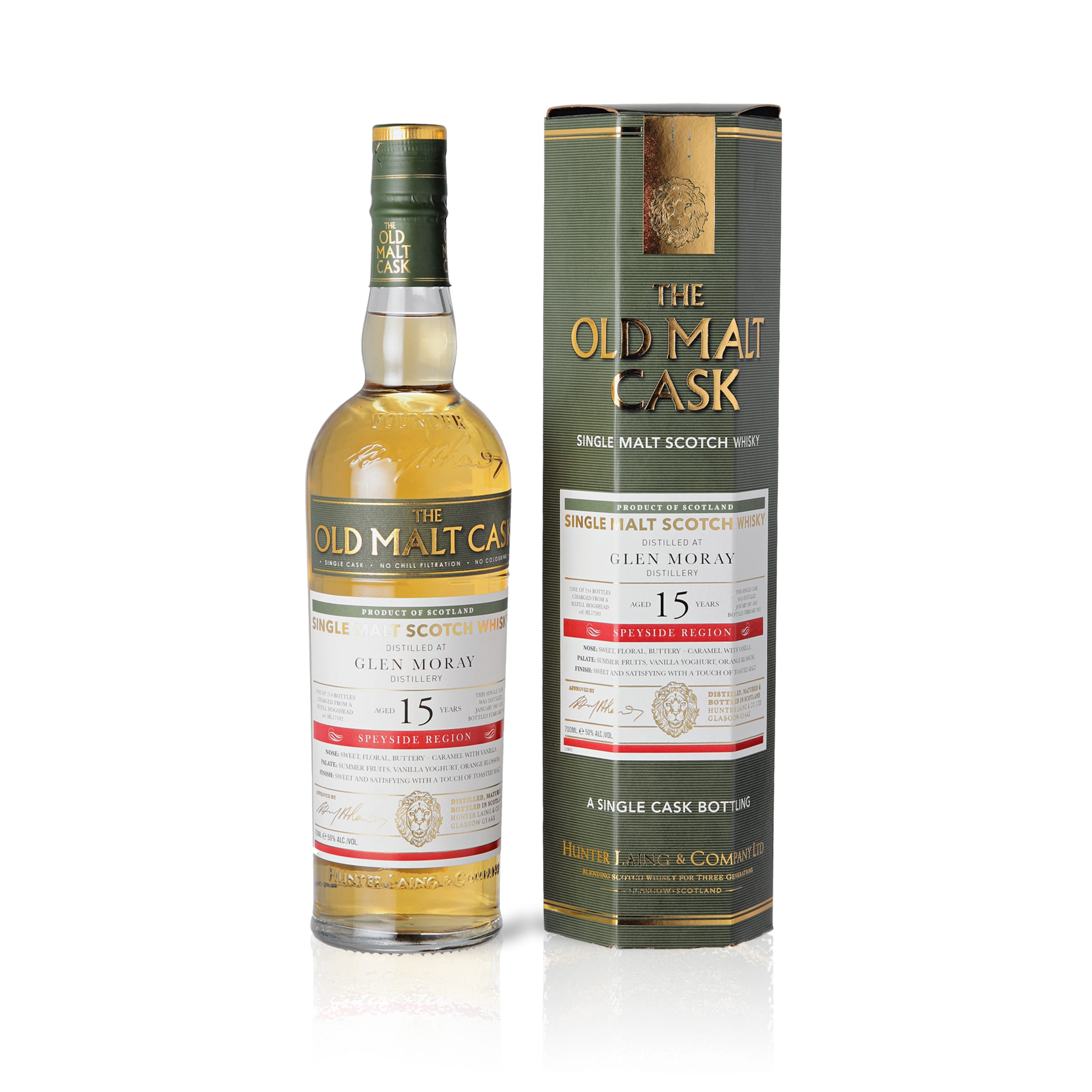 Glen Moray 2007/2022 - 15 Years Old - 50% Vol. - Hunter Laing - Old Malt Cask - OMC3072