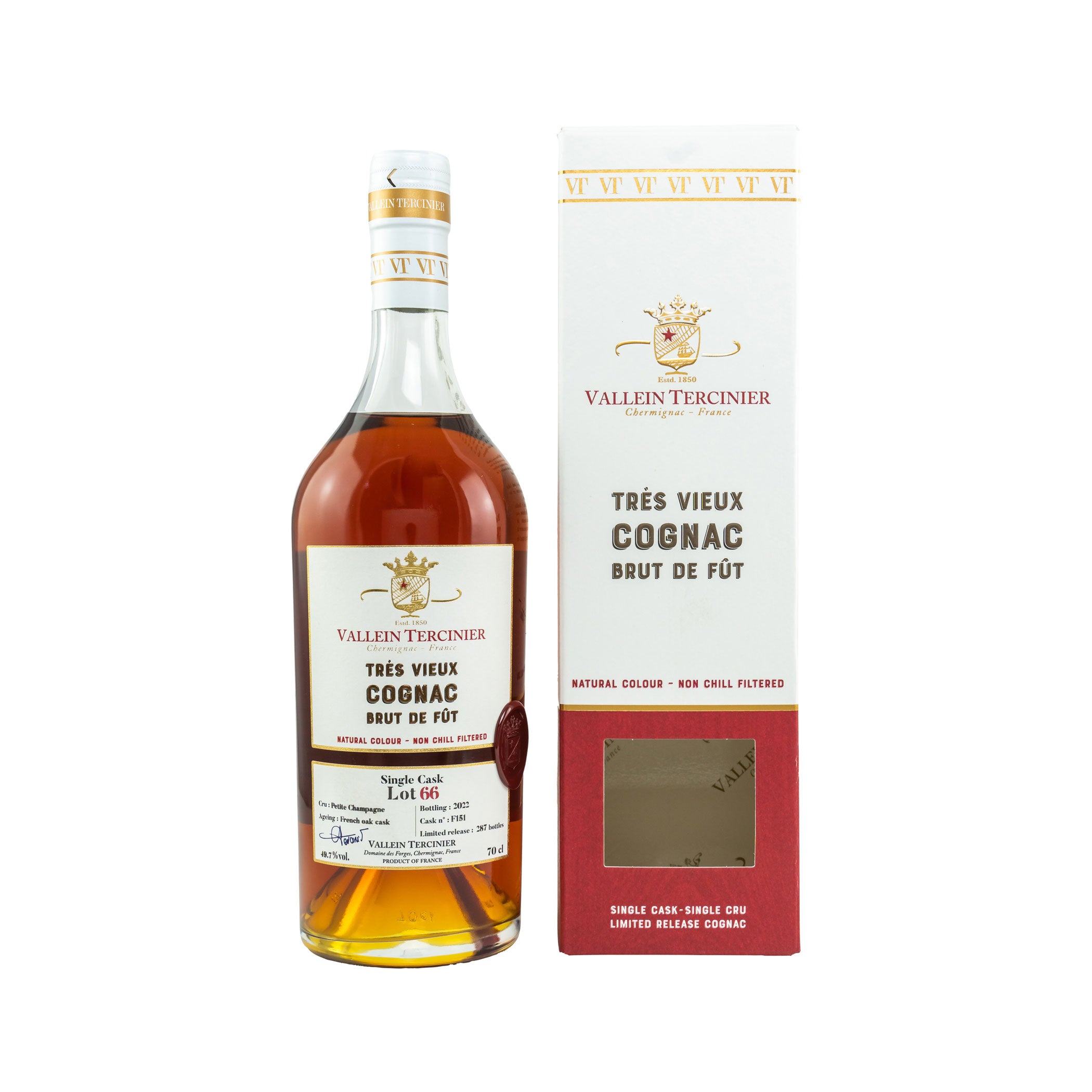 Vallein Tercinier Cognac Trés Vieux Lot 66 – 100% Petite Champagne - Single Cask