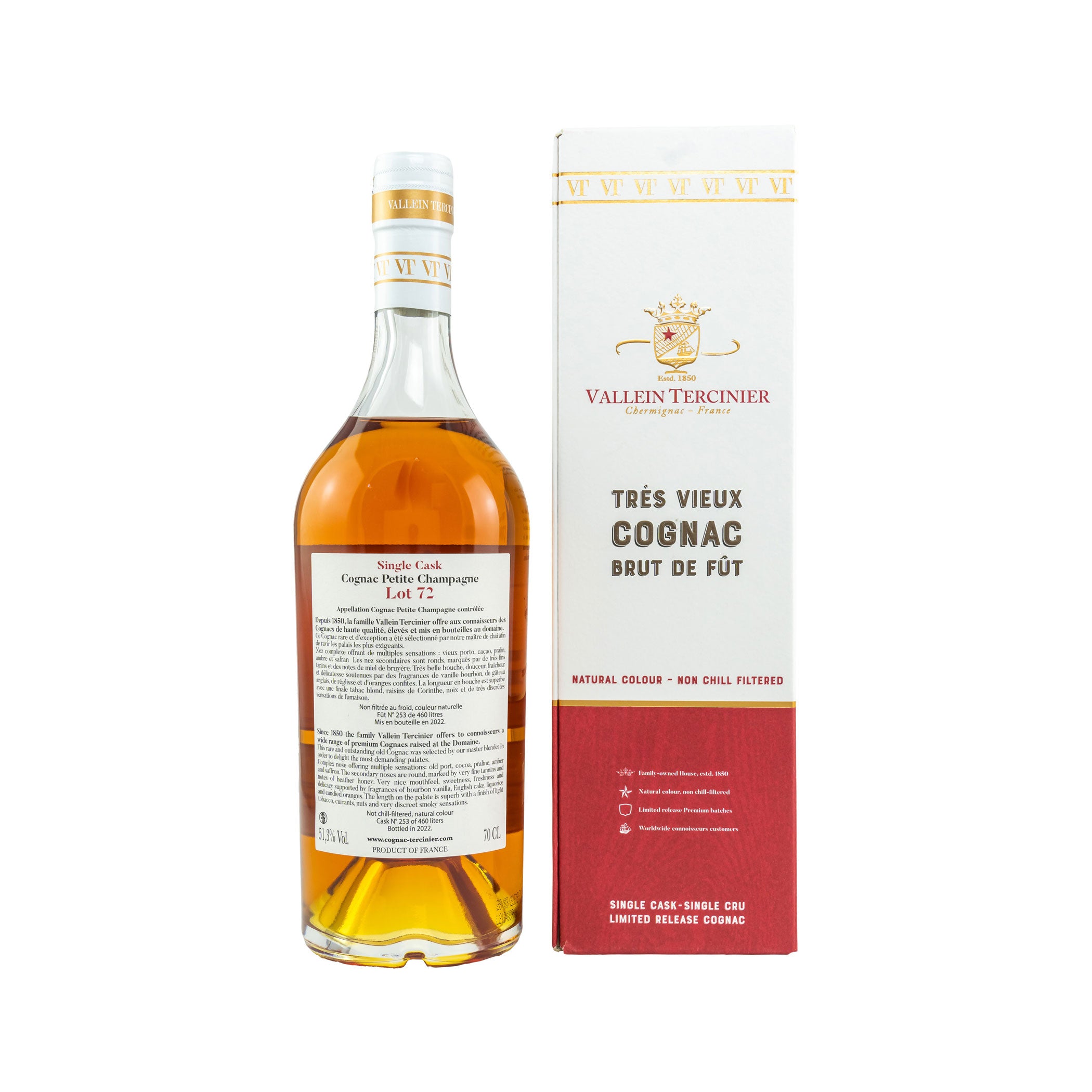 Vallein Tercinier, Cognac Trés Vieux Lot 72 – 100% Petite Champagne, Single Cask