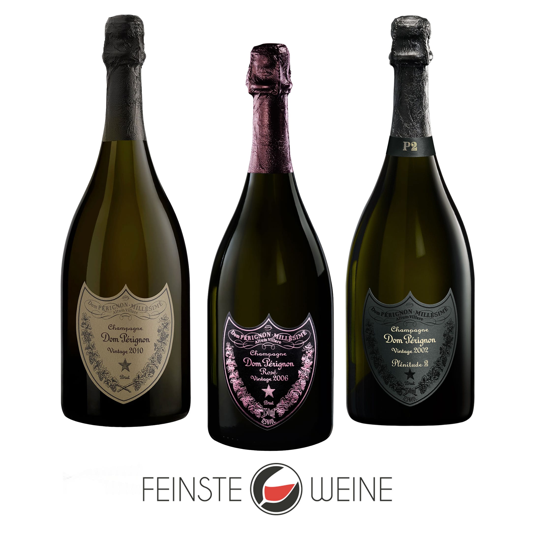 Feinste Weine - Champagner-Paket - DOM PÉRIGNON VINTAGE 2010 - ROSÉ VINTAGE 2006 - Plénitude 2 2002