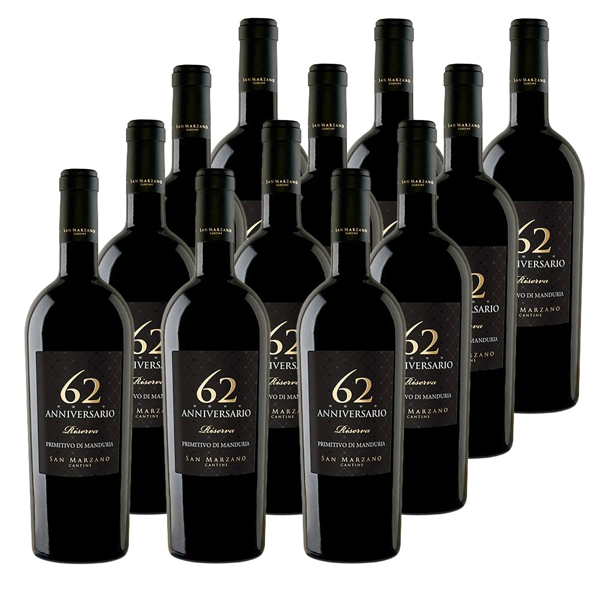 San Marzano 62 Anniversario Primitivo di Manduria Riserva 2019 12 Flaschen Rotwein 0,75L 14,5% vol