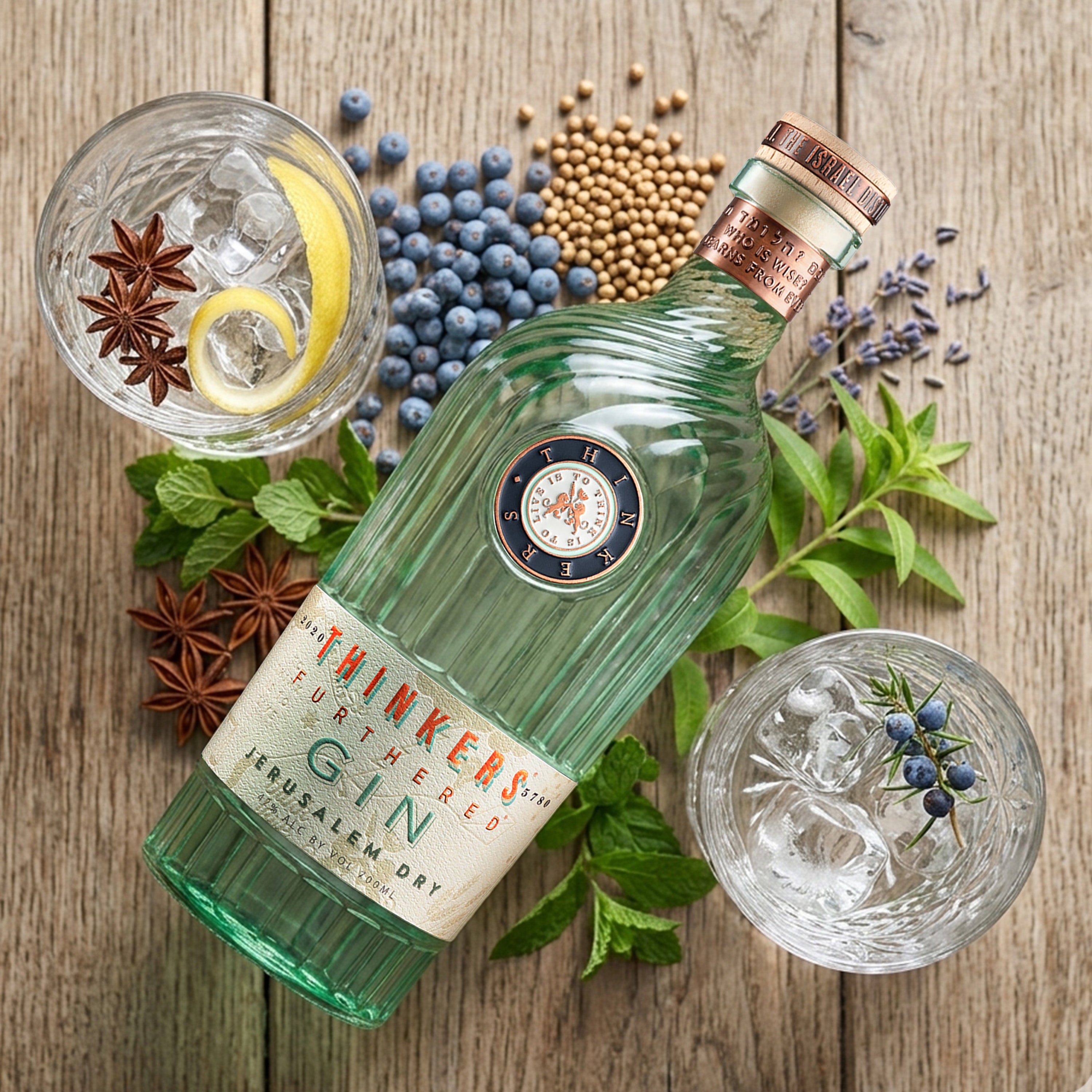 Thinkers Premium Jerusalem Gin - Handgefertigt mit Botanicals – 700ml, 42% vol