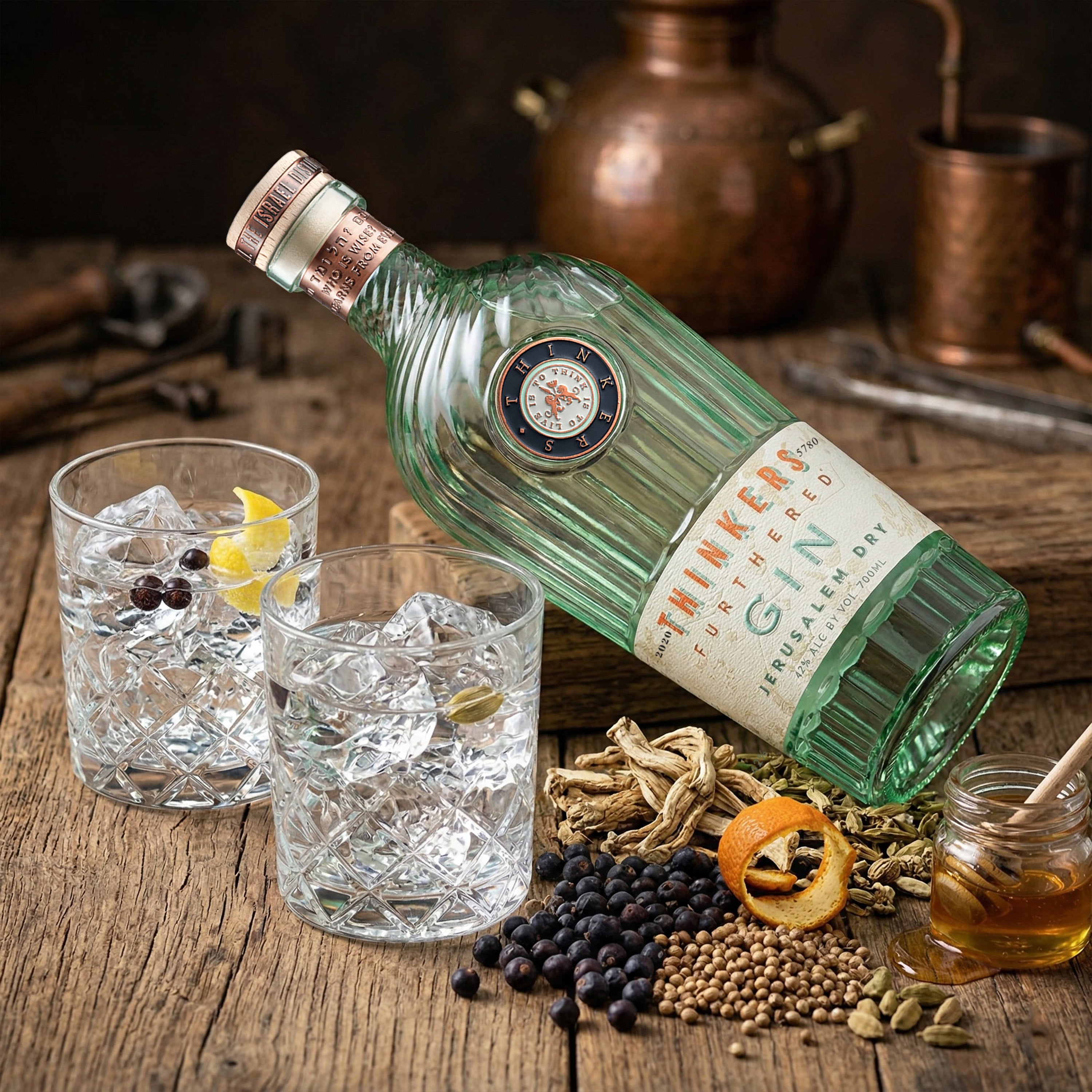 Thinkers Premium Jerusalem Gin - Handgefertigt mit Botanicals – 700ml, 42% vol
