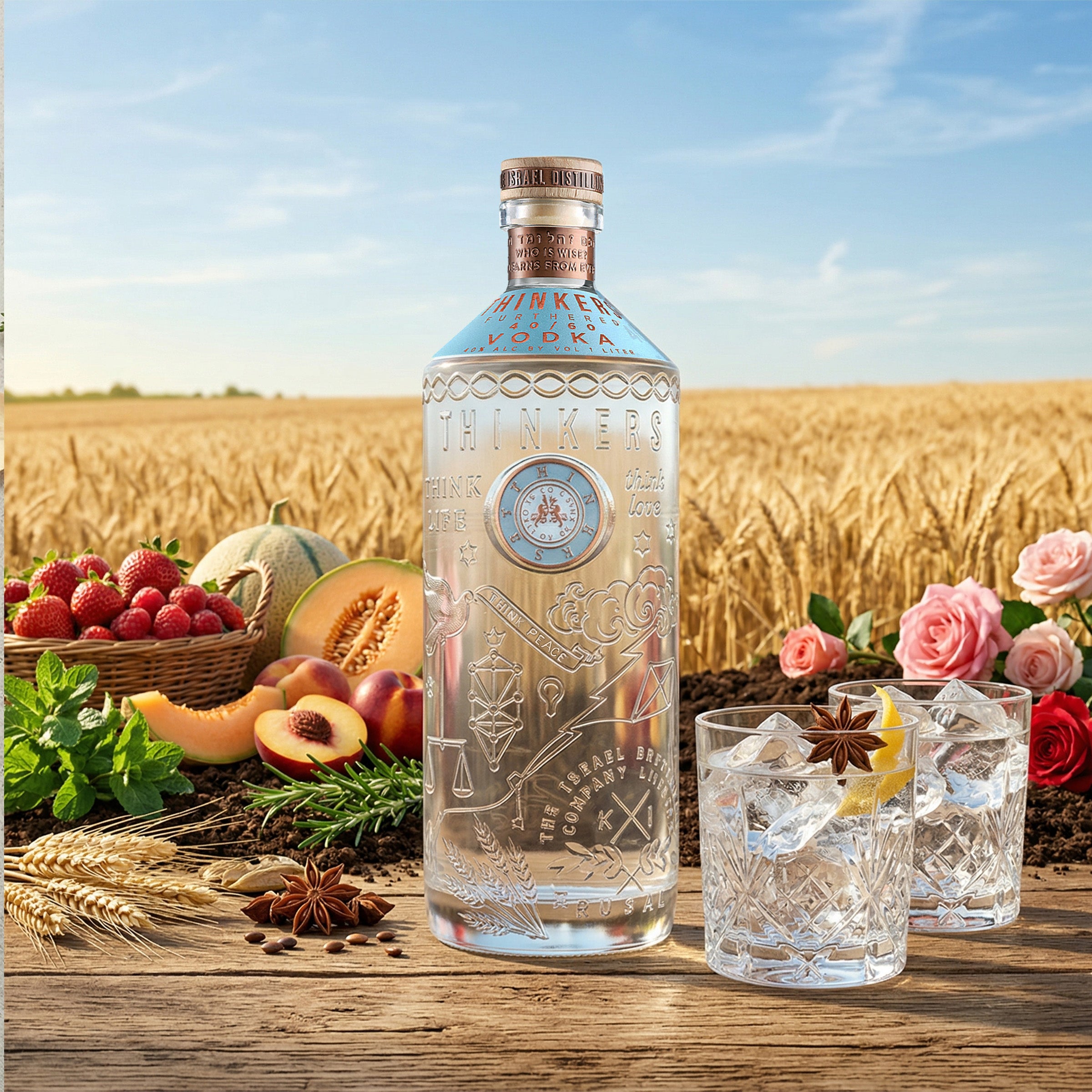 Thinkers Vodka 40-60 - samtig-seidiger Premium Vodka aus rotem Winterweizen - 1000ml, 40% vol