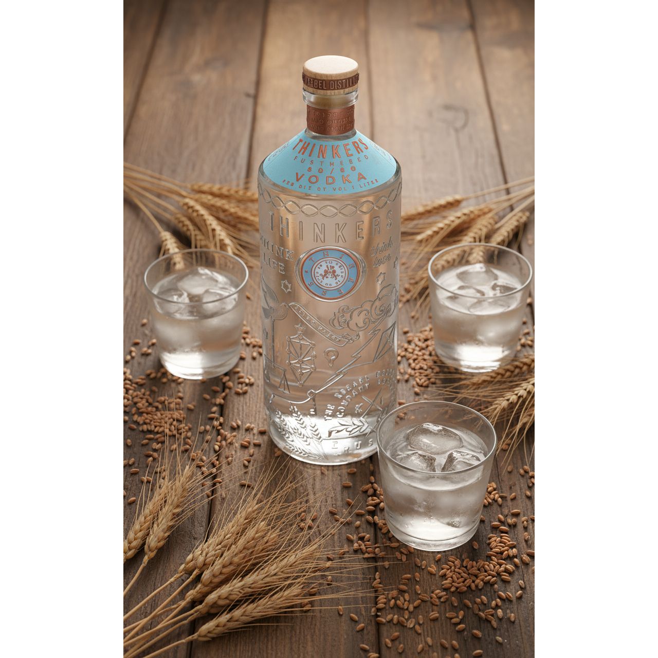Thinkers Vodka 40-60 - samtig-seidiger Premium Vodka aus rotem Winterweizen - 1000ml, 40% vol