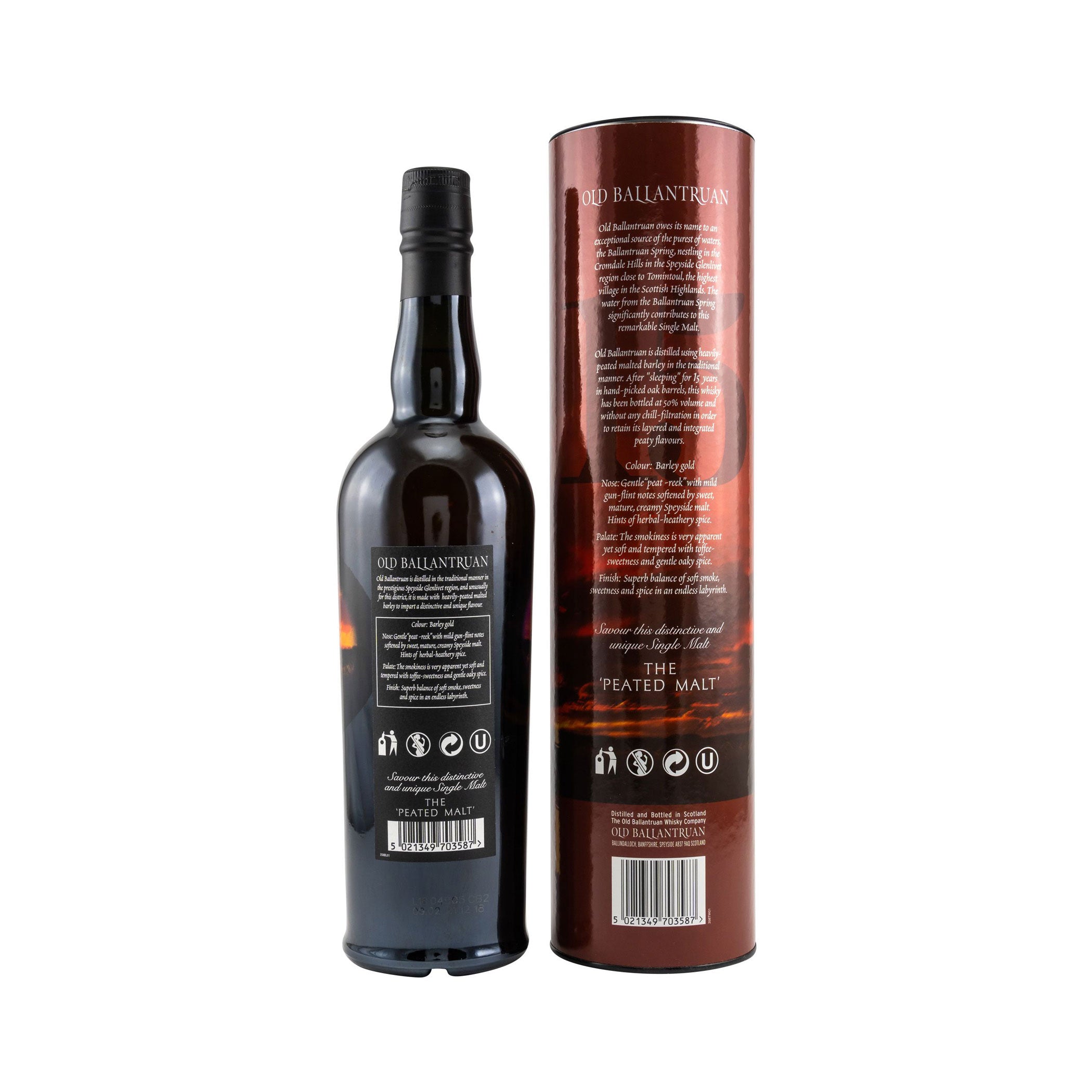 Old Ballantruan 15 Year Old, Heavily Peated, Speyside Single Malt Scotch