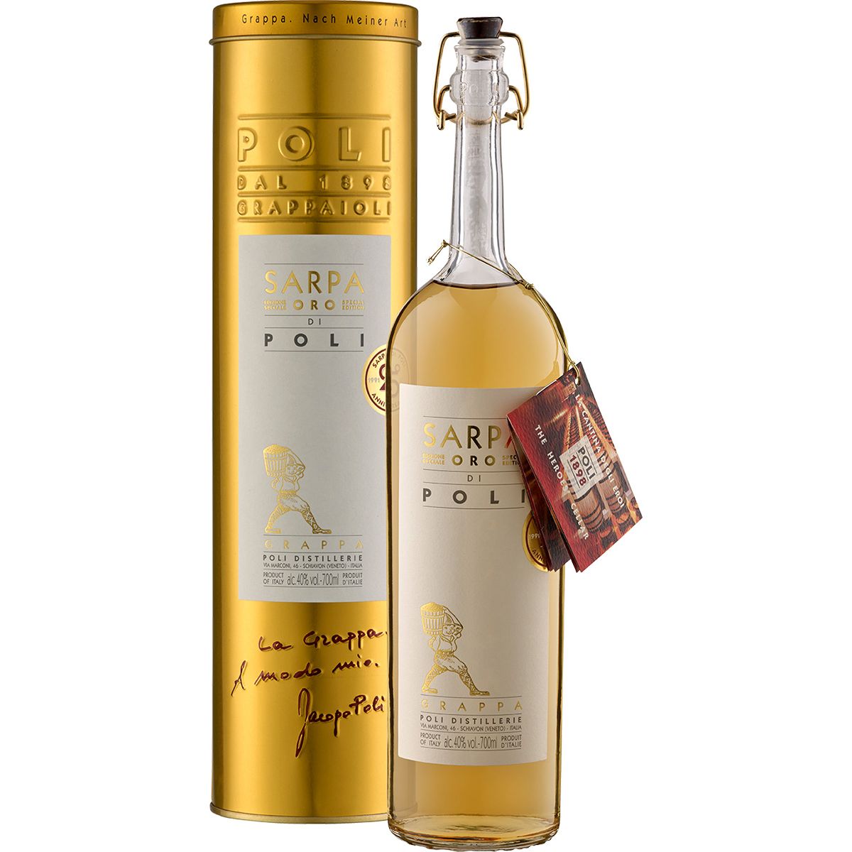 Grappa Sarpa Barrique di Poli (Riserva)  - in Geschenkröhre -  Jacopo Poli Venetien/Italien 0,7 l