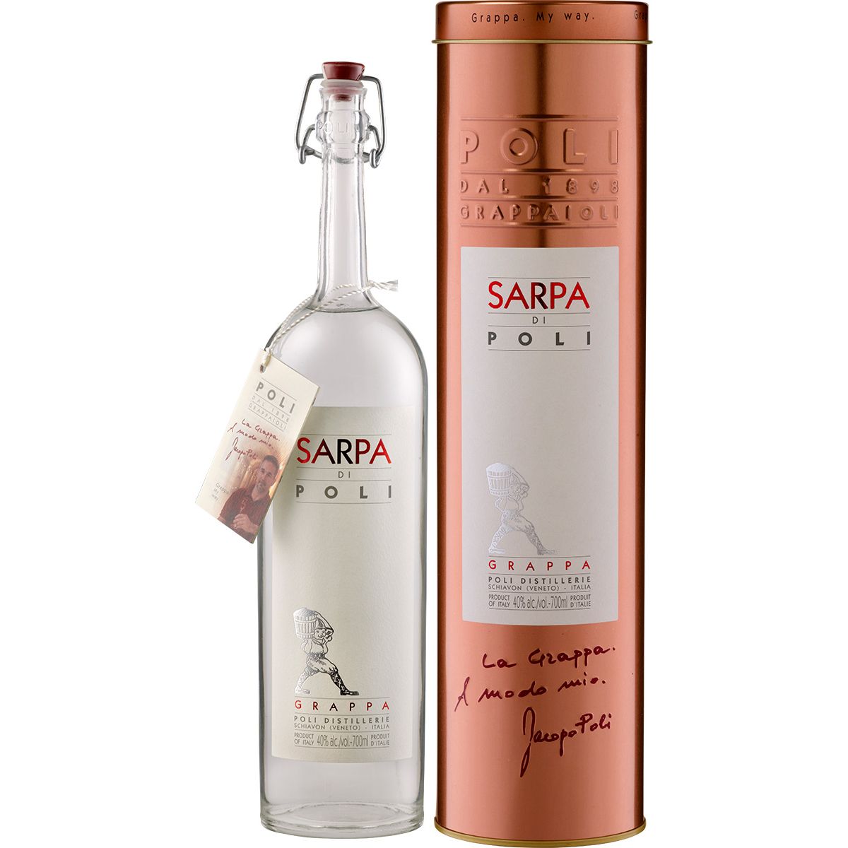 Grappa Sarpa di Poli   - in Geschenkröhre -  Jacopo Poli Venetien/Italien 0,7 l
