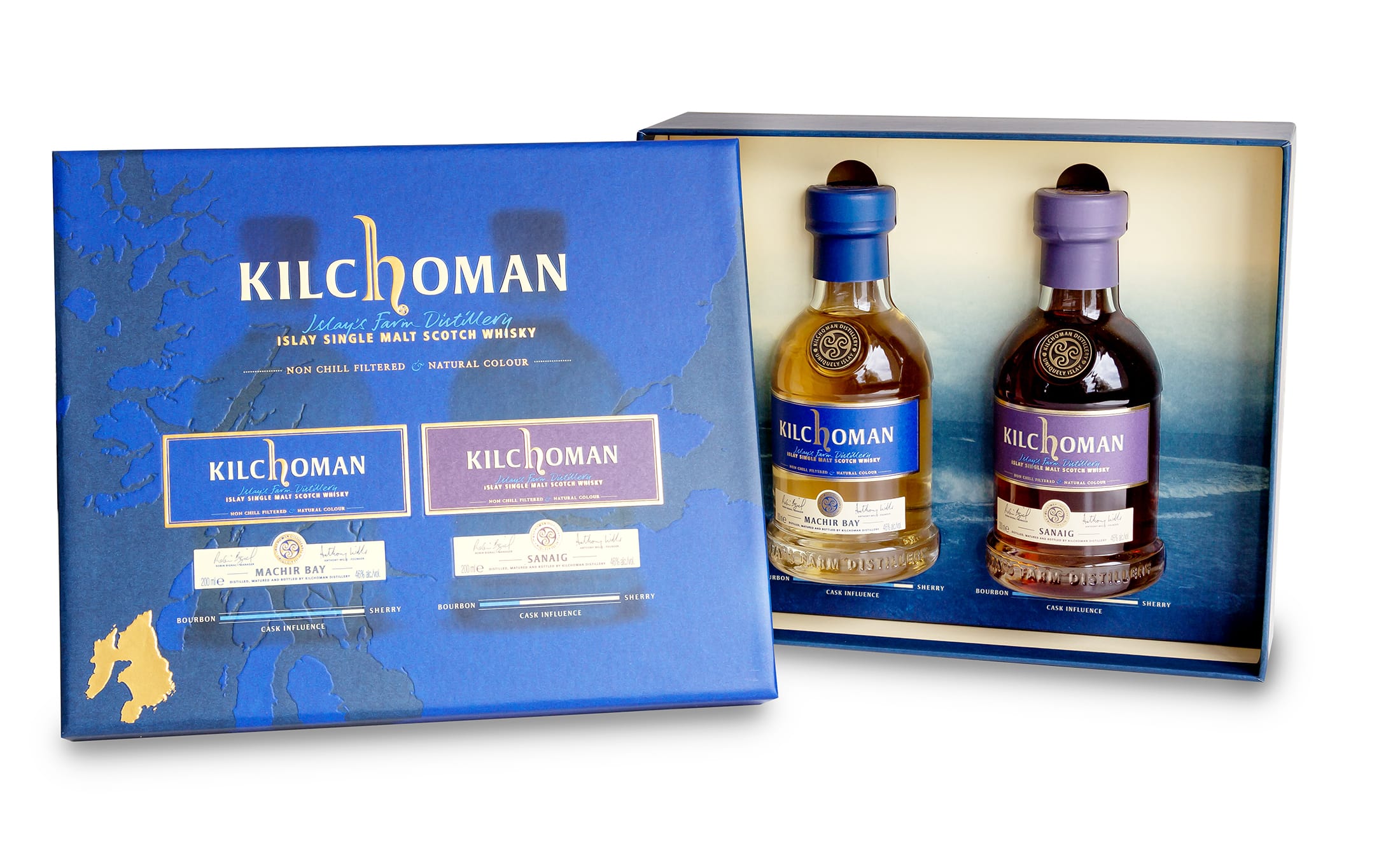 Kilchoman Gift Set 1x Machir Bay 0.2l + 1x Sanaig 0.2l each 46%Vol Islay Single Malt Whisky