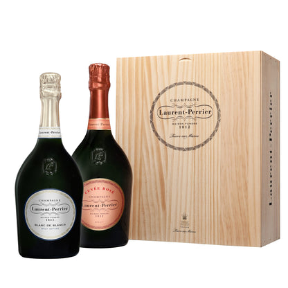 Champagne Laurent-Perrier Cuvée Rosé Brut and Champagne Blanc de Blancs in wooden box - limited edition