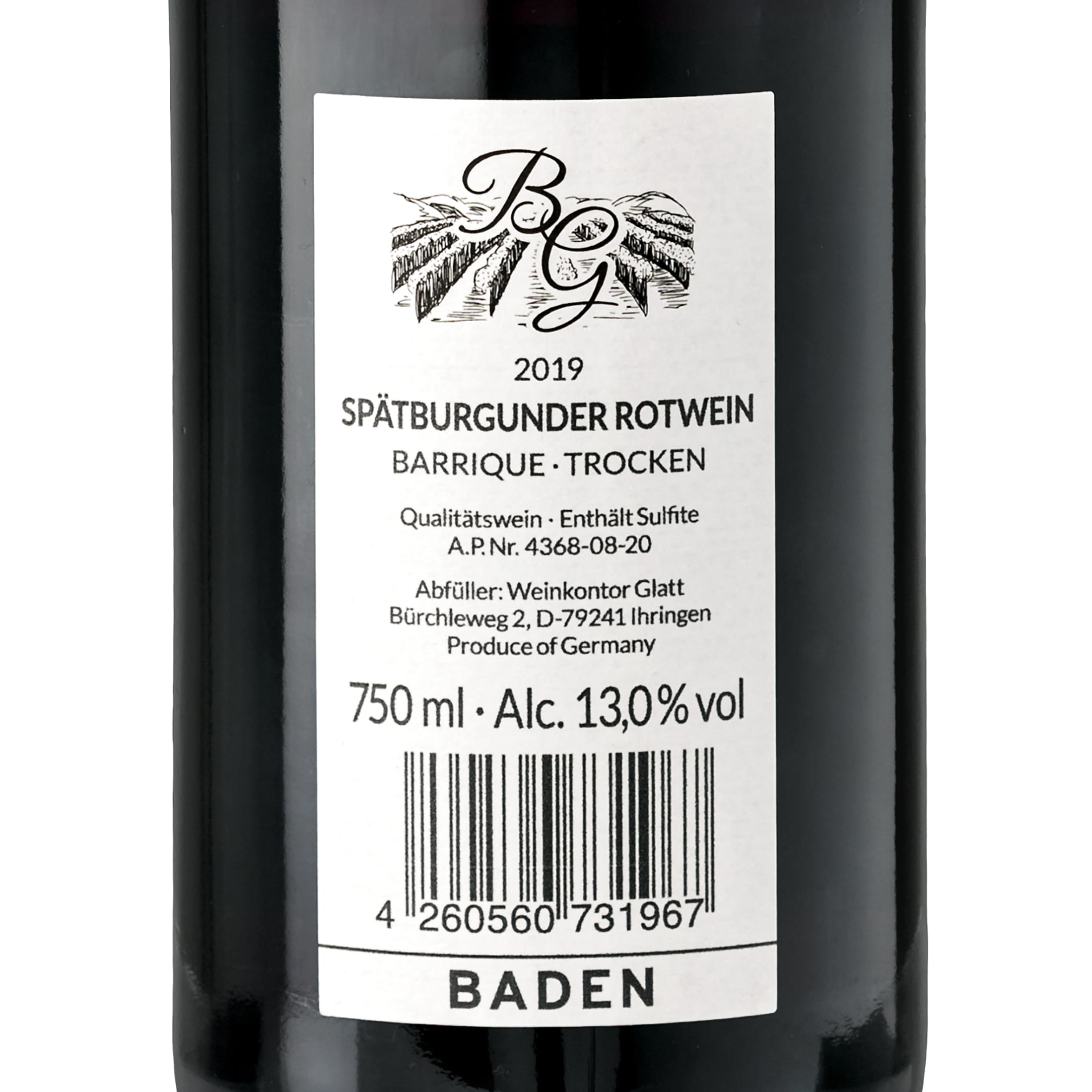 2019 Pinot Noir Barrique Dry Red Wine GLATT