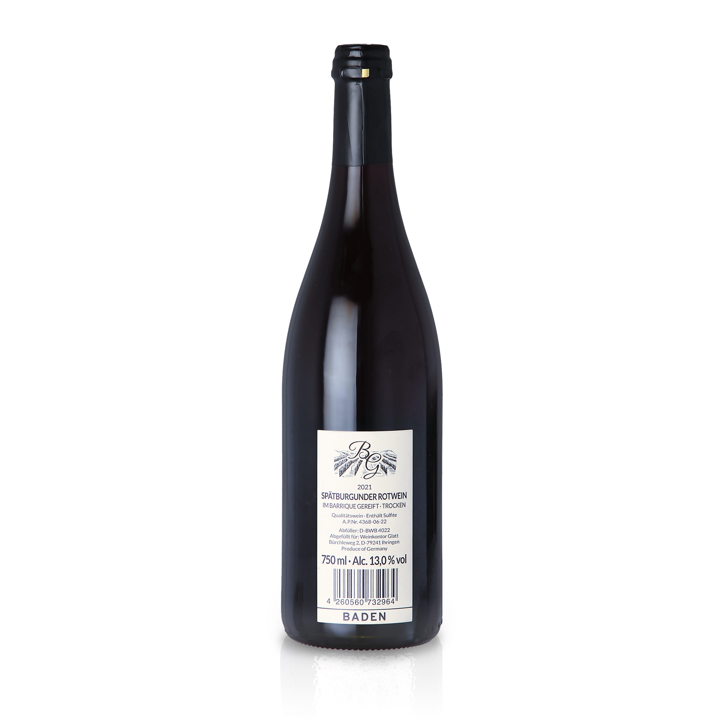 2021 Pinot Noir Barrique Dry Red Wine • GLATT • Quality Wine from Kaiserstuhl/Baden, Germany