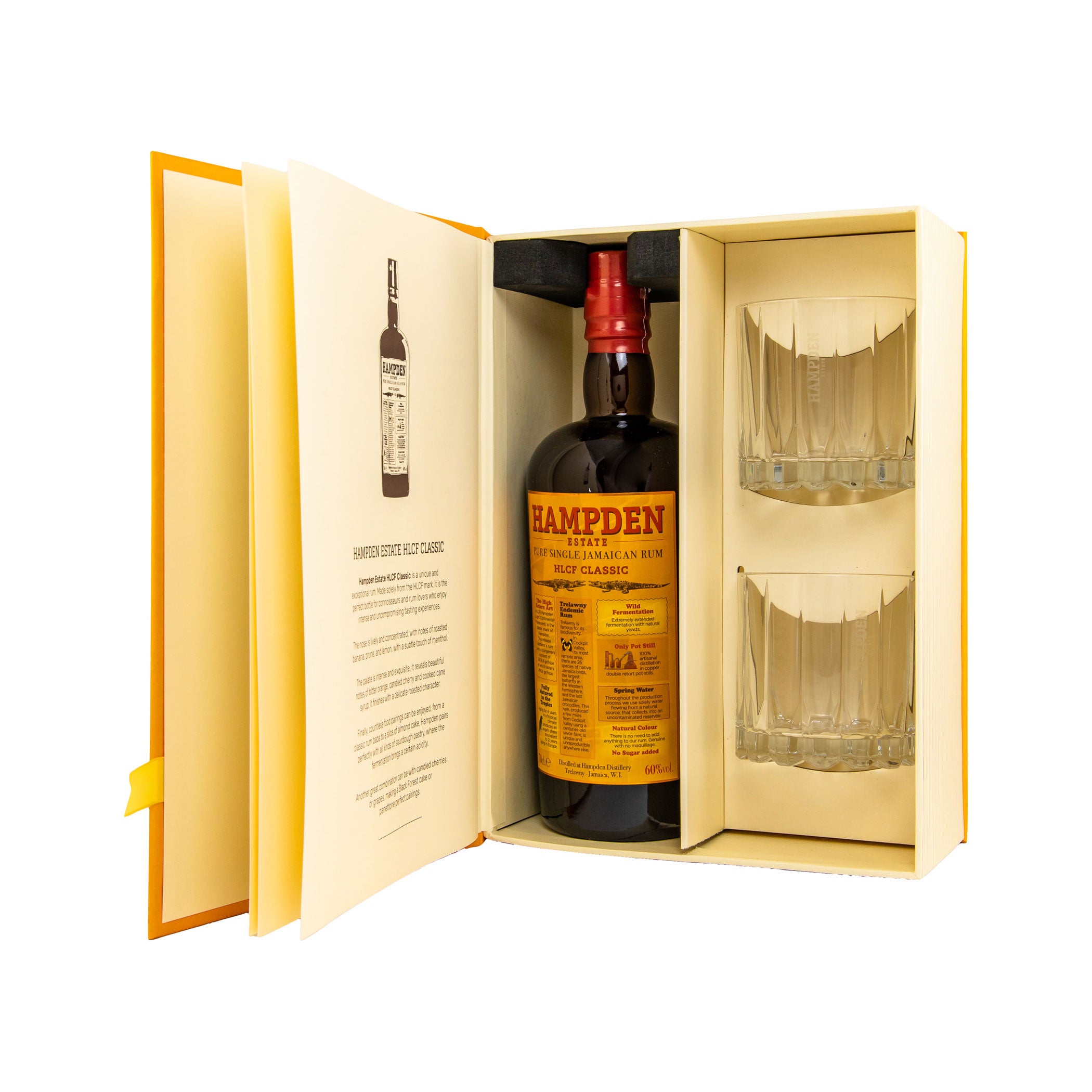 HAMPDEN HLCF Classic - Pure Single Jamaican Rum 60% in Book + 2 Glasses