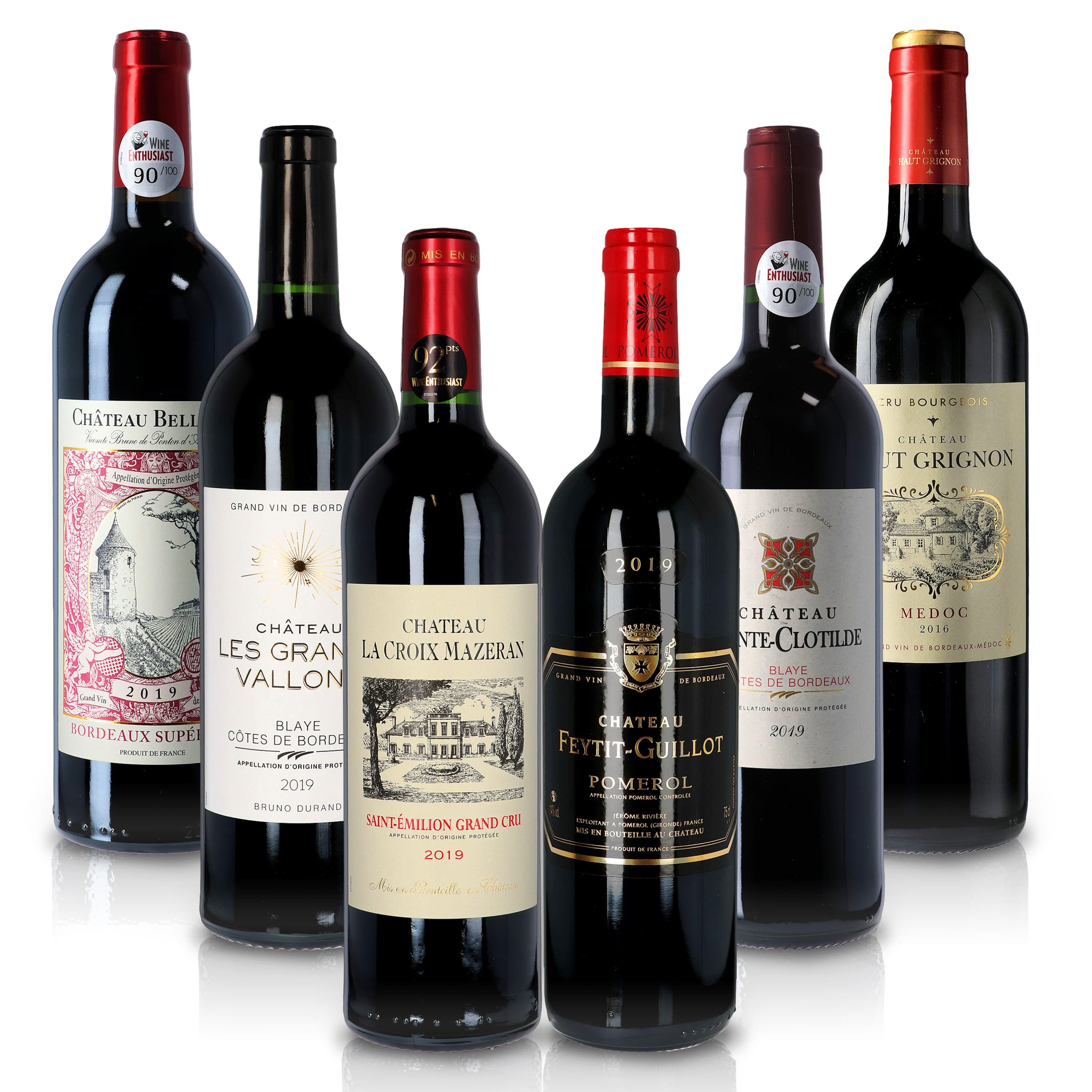 Feinste Weine - 88-92 Pts-Bordeaux Weinselektion - 6 ausgezeichnete Rotweine - 88 Punkte und mehr