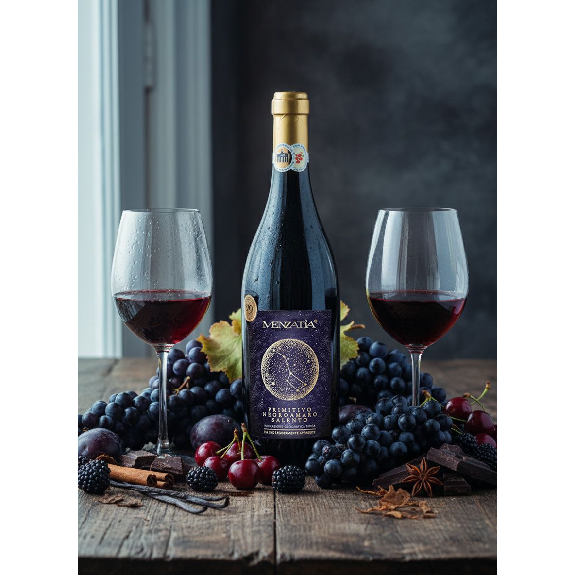 Menzatia Primitivo Negroamaro Salento IGT Rotwein Fruchtig 13,5% vol 0,75 L