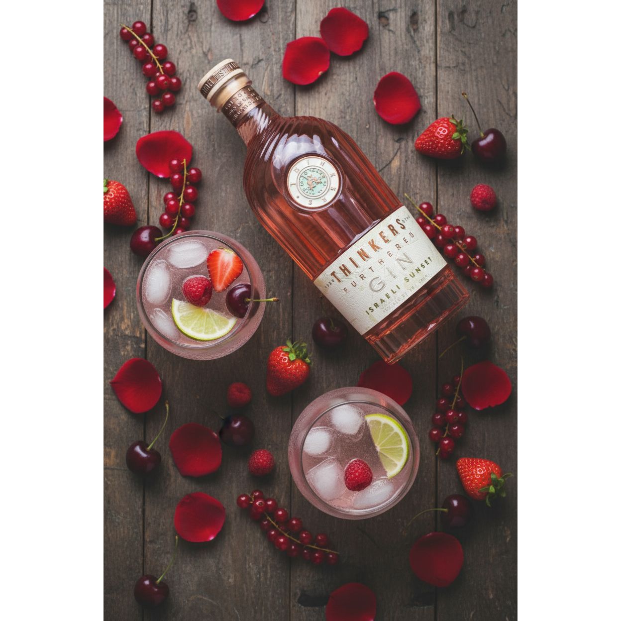 Thinkers Sunset Gin - New World Gin mit Rosenblättern & roten Früchten - 700ml, 40% vol