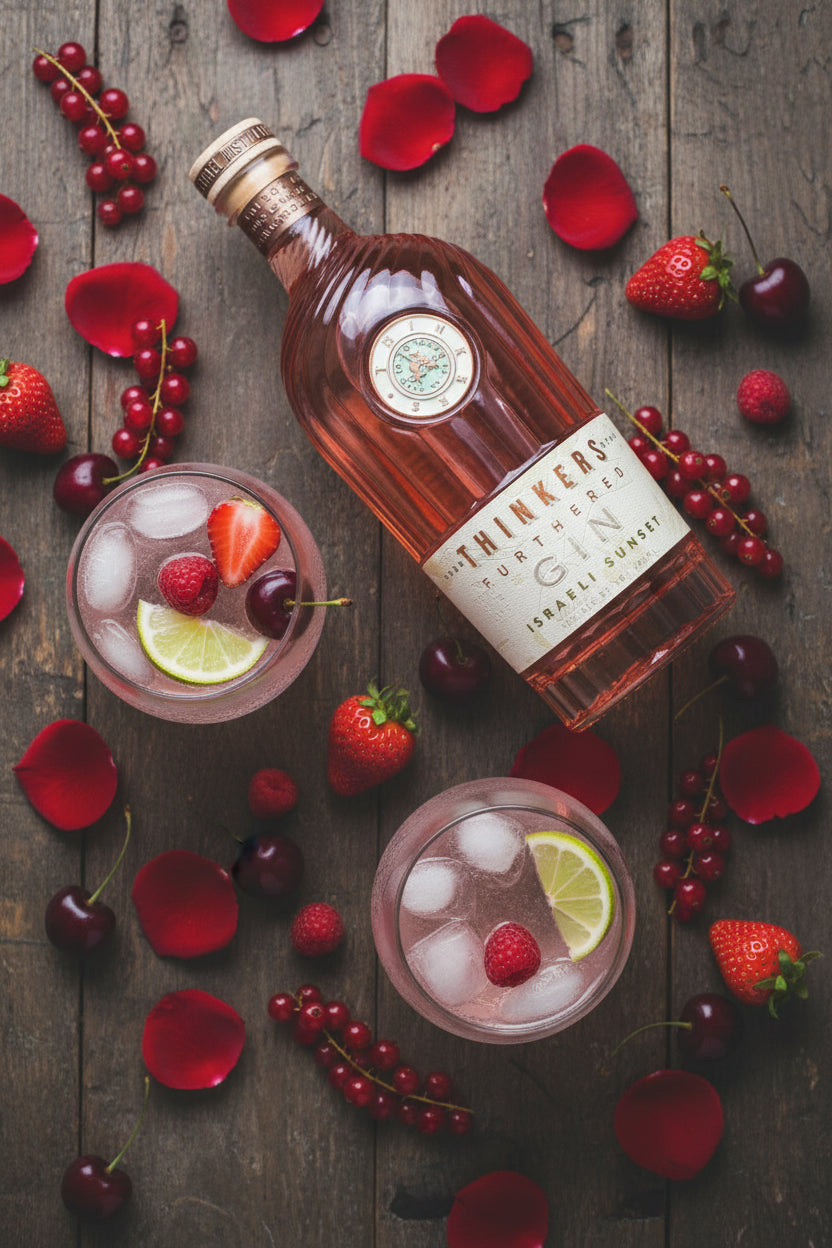 Thinkers Sunset Gin - New World Gin with Rose Petals & Red Berries - 700ml, 40% vol
