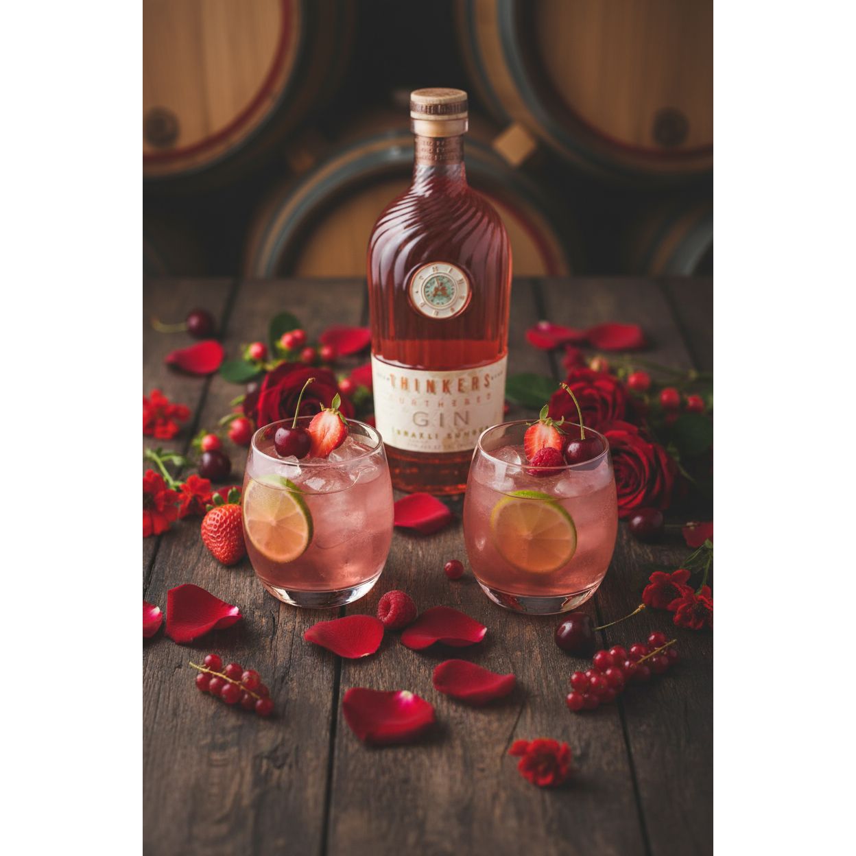 Thinkers Sunset Gin - New World Gin mit Rosenblättern & roten Früchten - 700ml, 40% vol