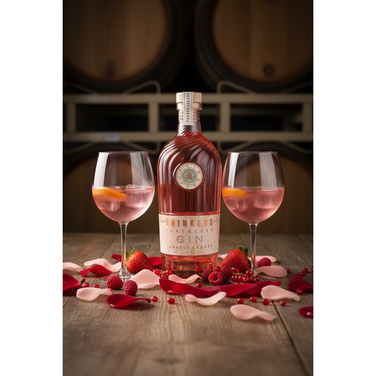 Thinkers Sunset Gin - New World Gin mit Rosenblättern & roten Früchten - 700ml, 40% vol