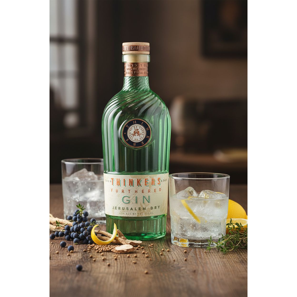 Thinkers Premium Jerusalem Gin - Handgefertigt mit Botanicals – 700ml, 42% vol