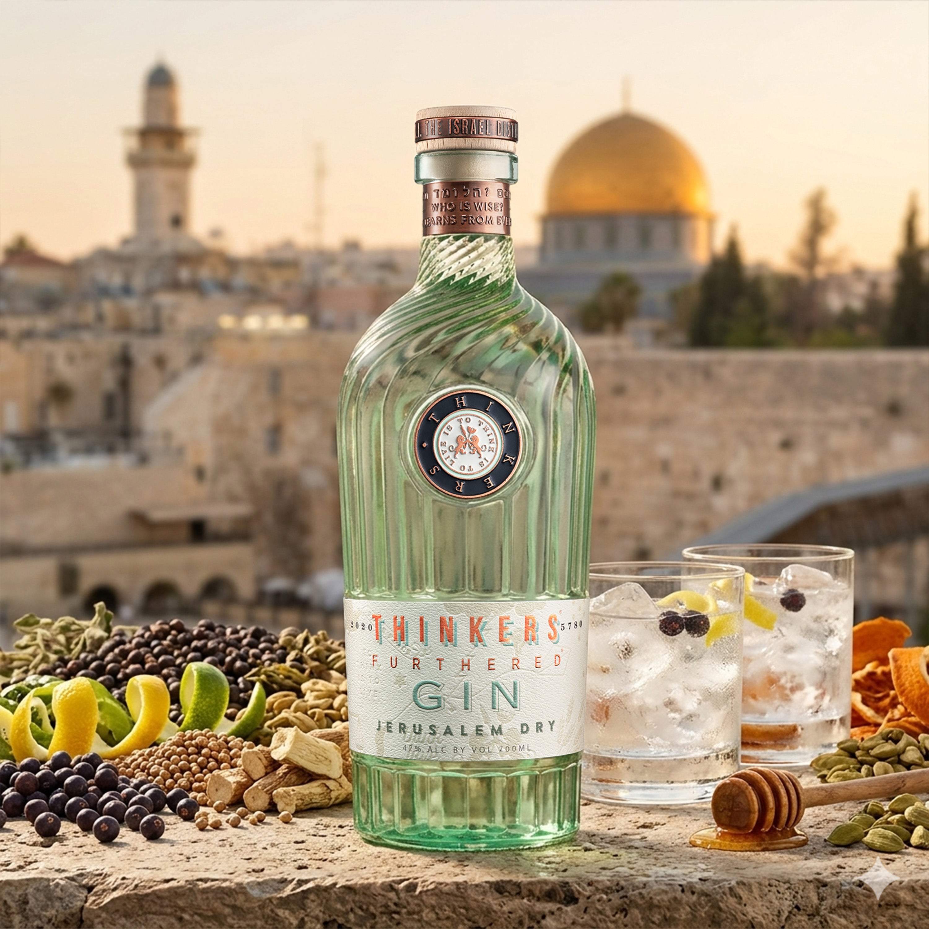 Thinkers Premium Jerusalem Gin - Handgefertigt mit Botanicals – 700ml, 42% vol