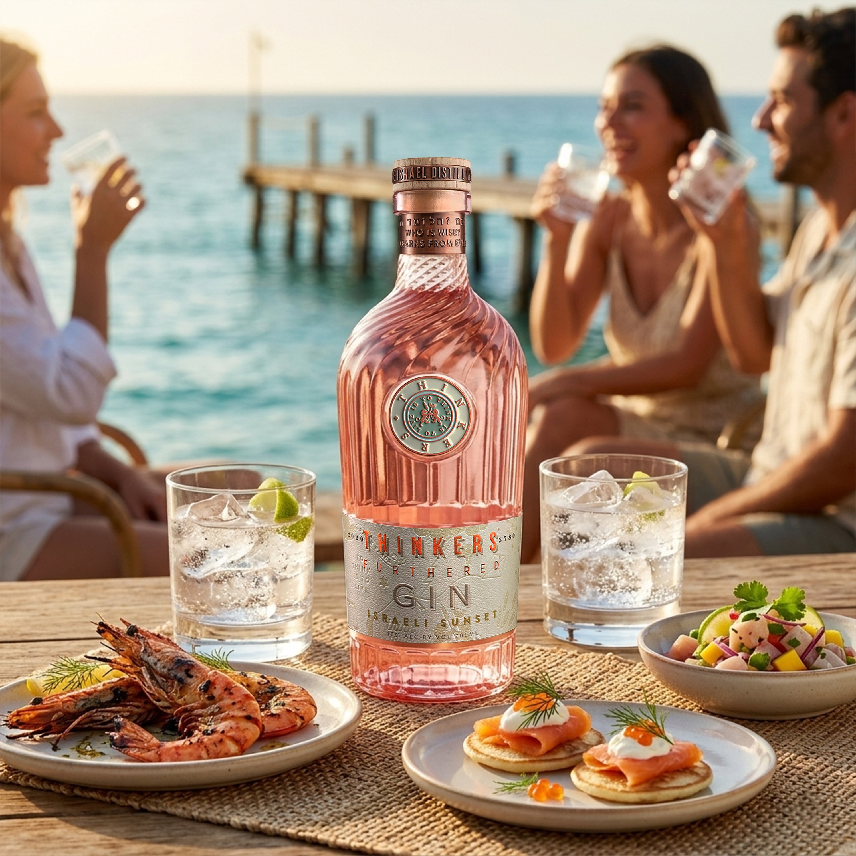 Thinkers Sunset Gin - New World Gin with Rose Petals & Red Berries - 700ml, 40% vol