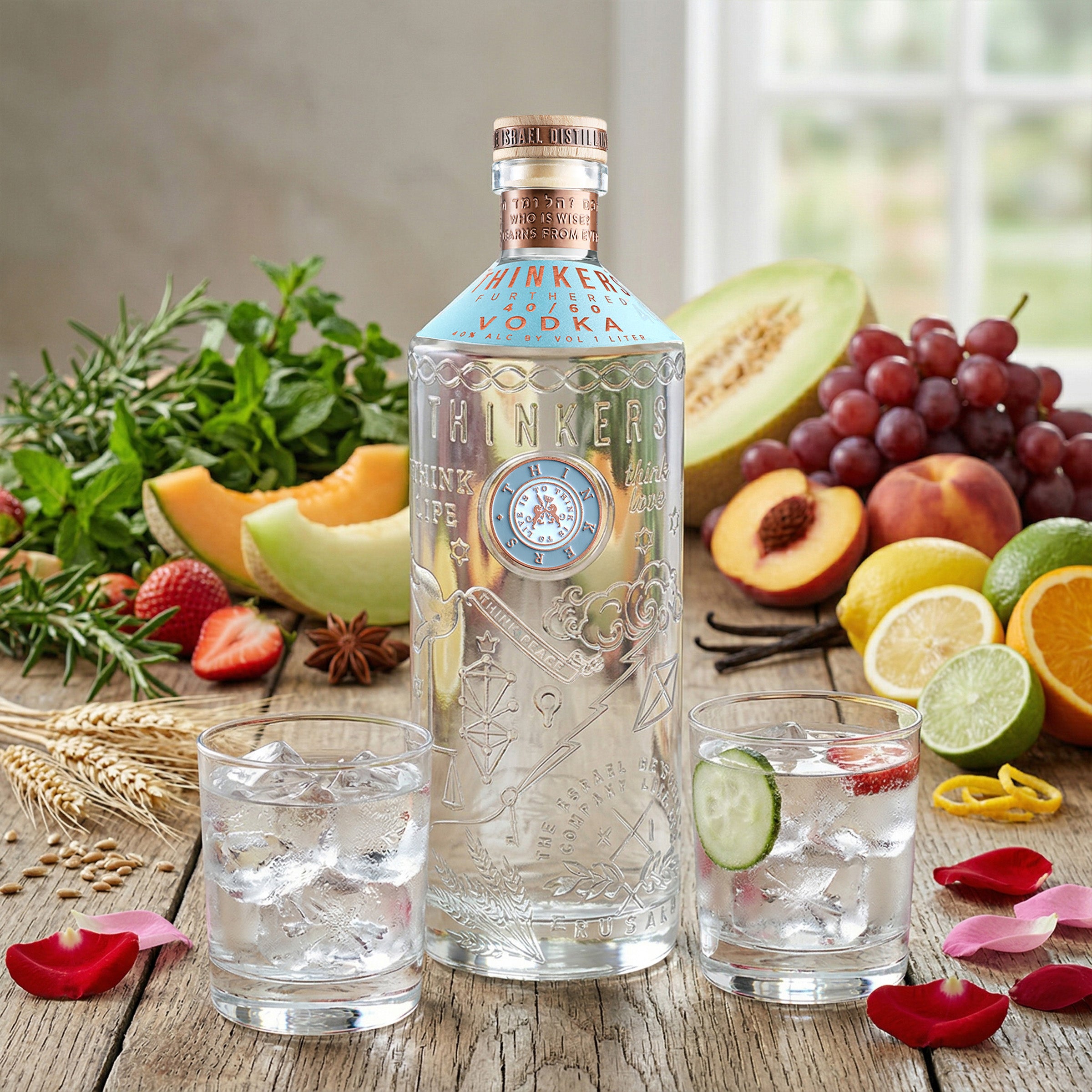 Thinkers Vodka 40-60 - velvety smooth premium vodka made from red winter wheat - 1000ml, 40% vol